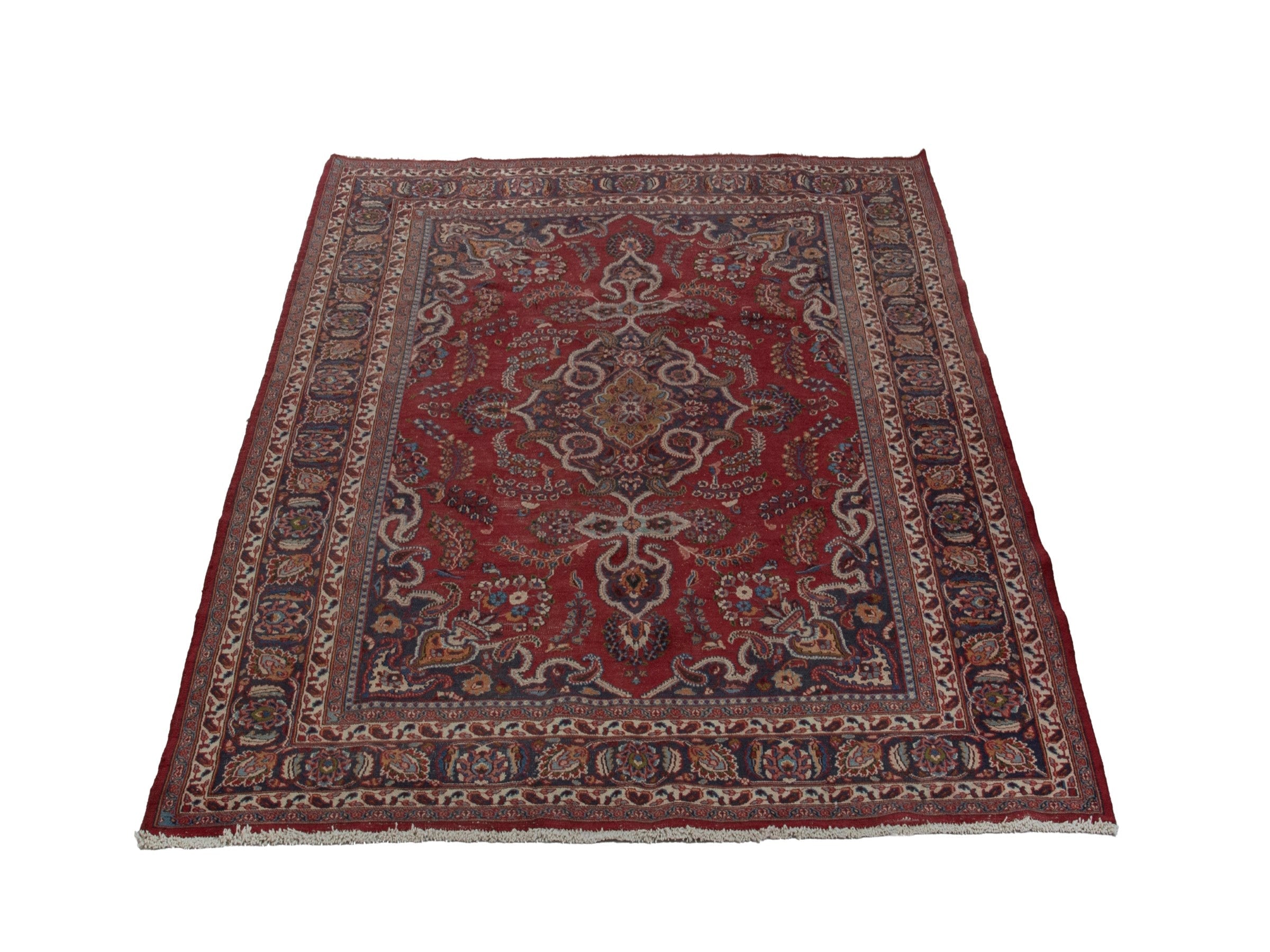 Persian Mashhad area rug in burgundy and dark brown, view 3 of 20