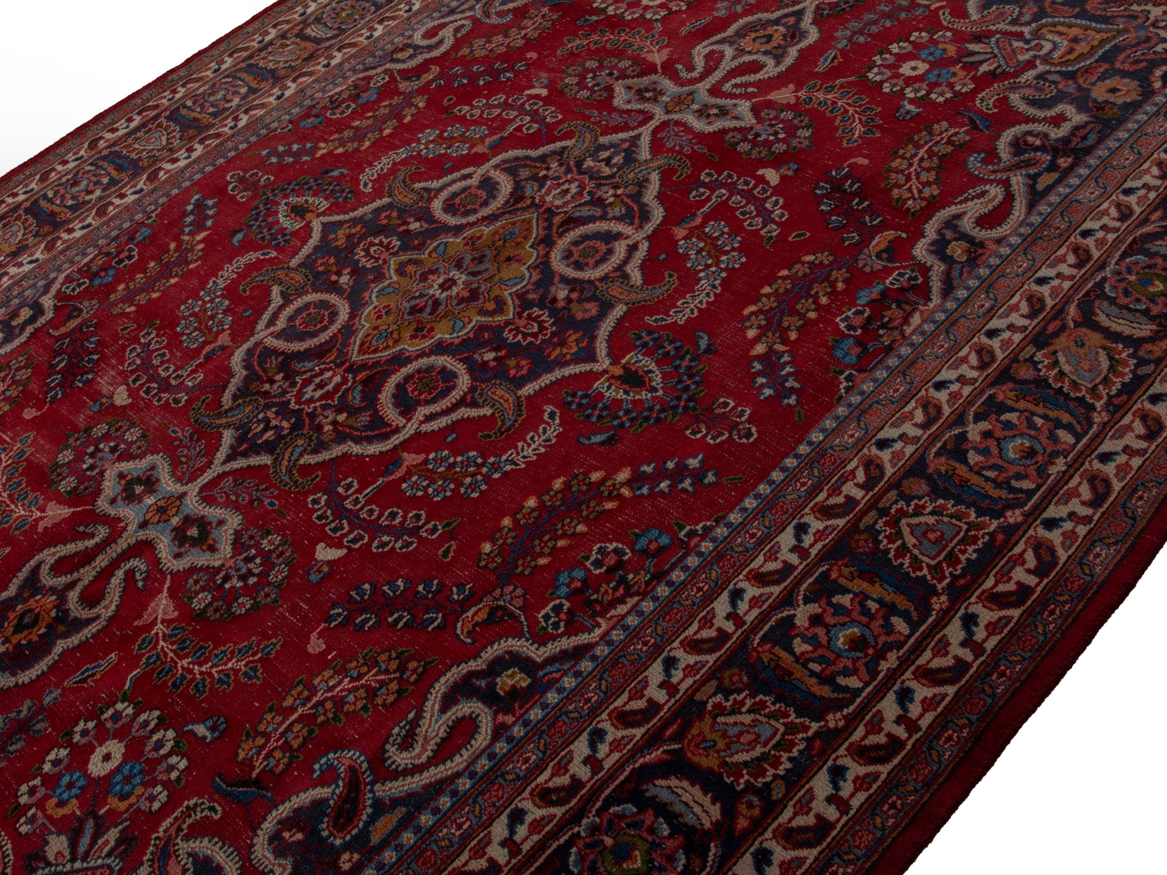 Persian Mashhad area rug in burgundy and dark brown, view 4 of 20