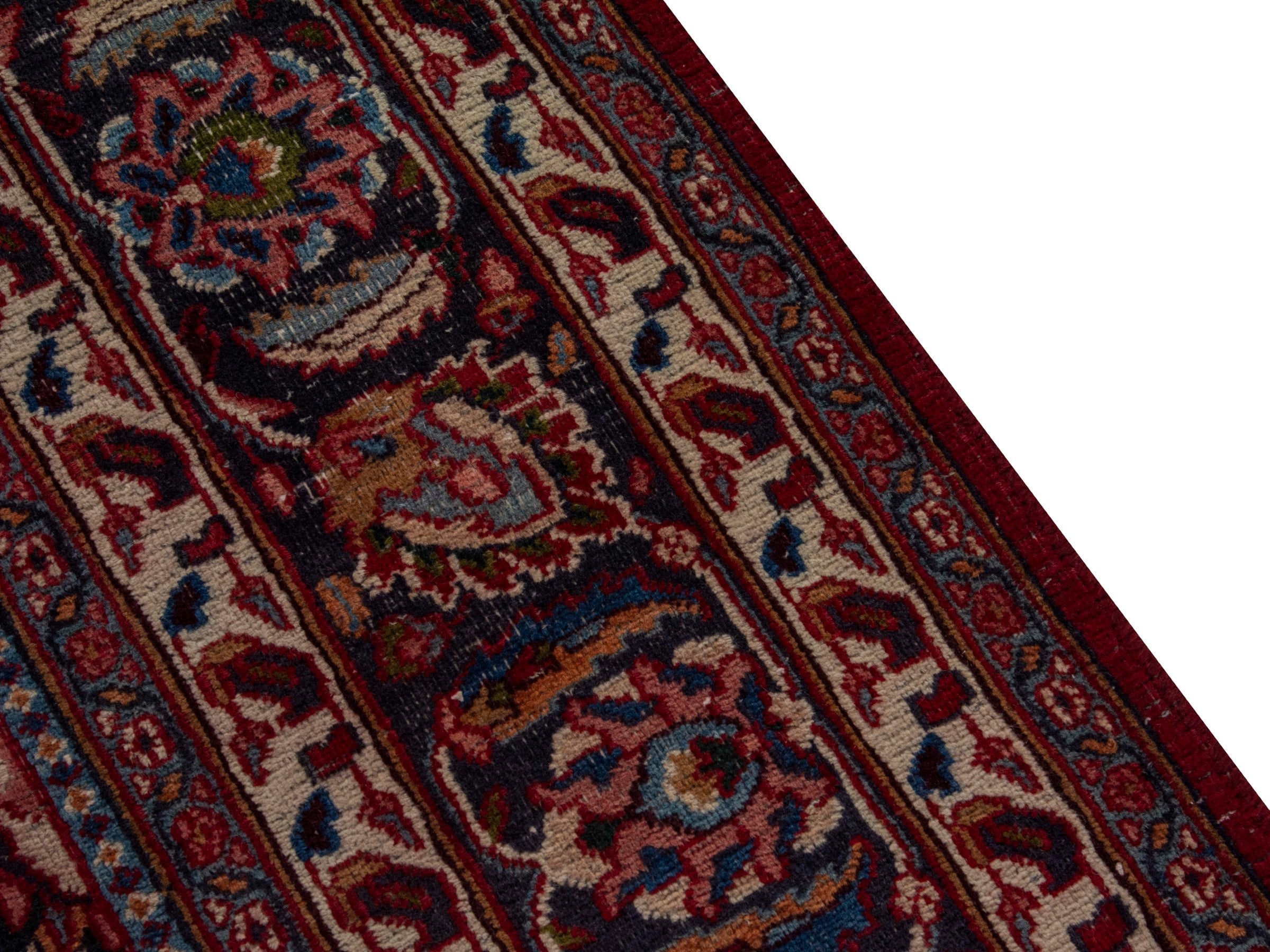Persian Mashhad area rug in burgundy and dark brown, view 7 of 20