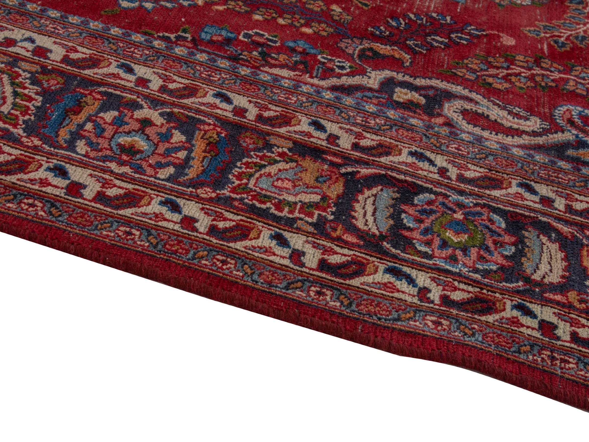 Persian Mashhad area rug in burgundy and dark brown, view 8 of 20