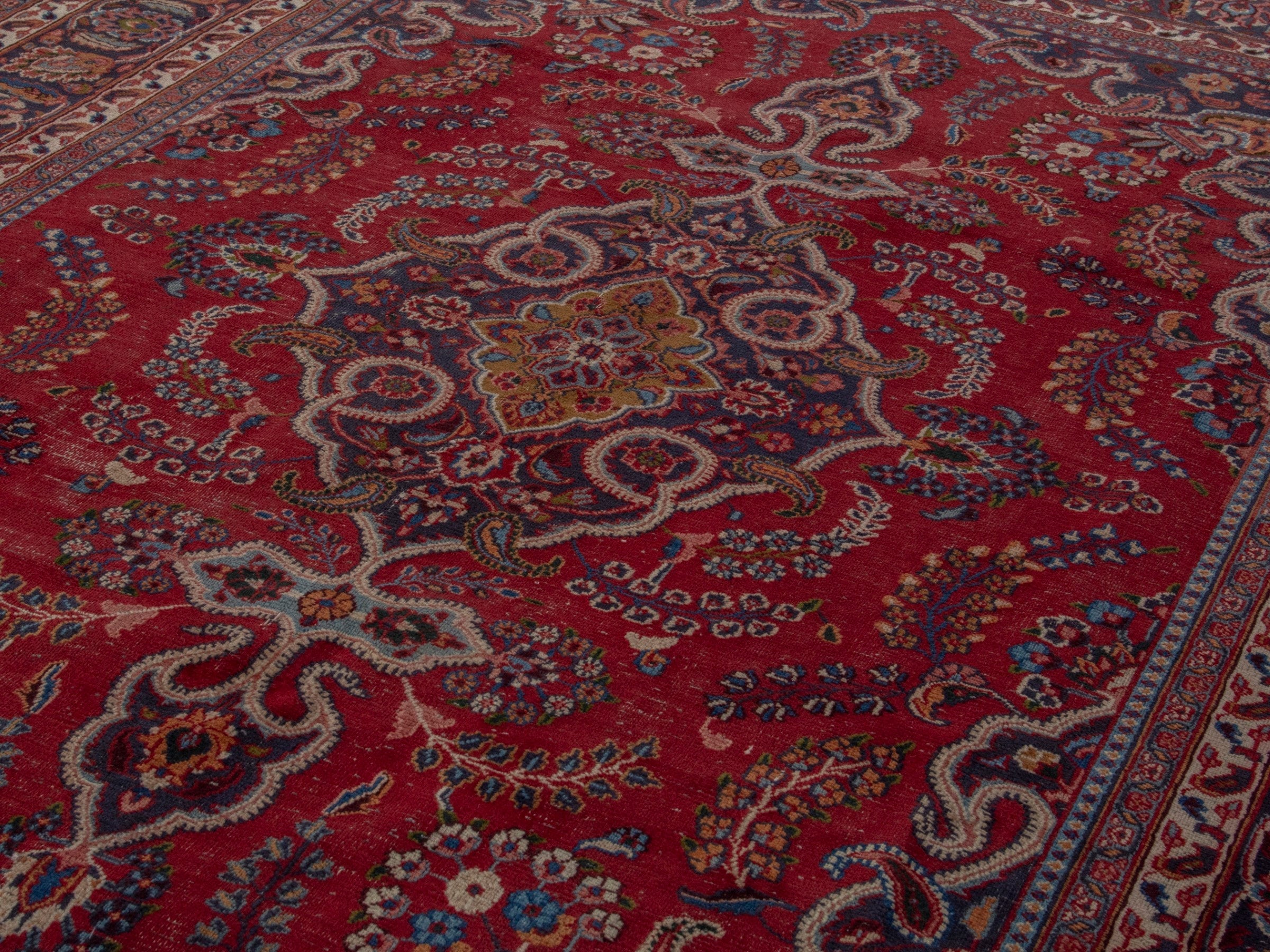 Persian Mashhad area rug in burgundy and dark brown, view 9 of 20