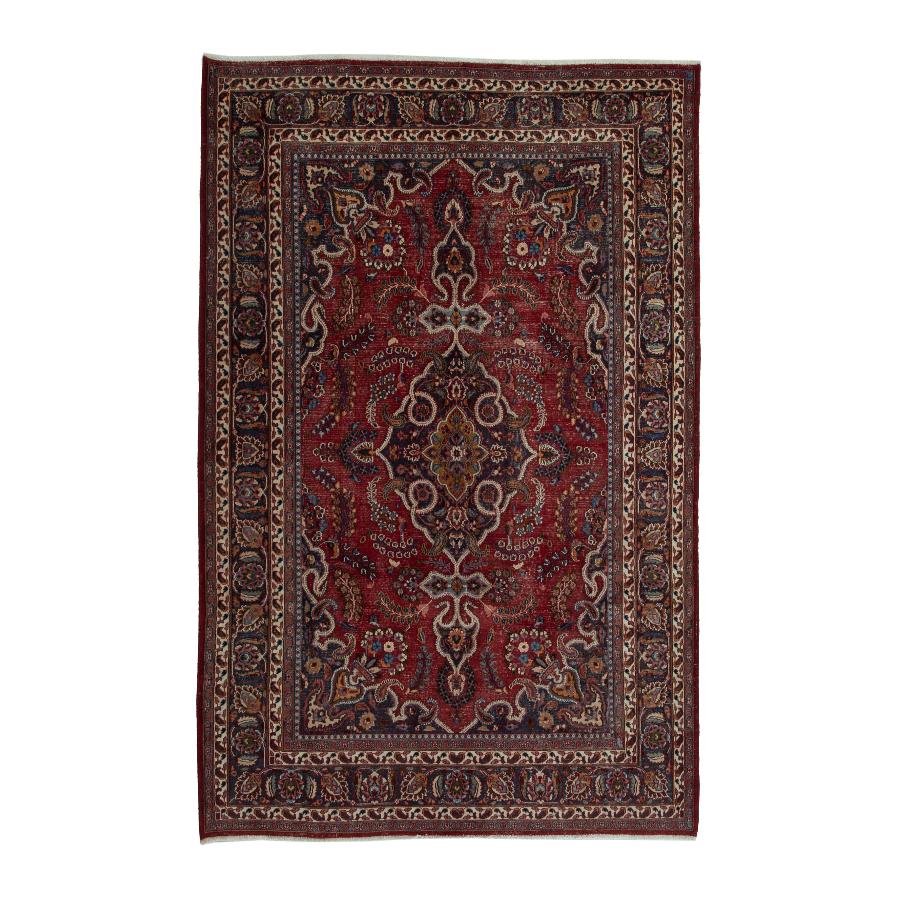 Persian Mashhad area rug in burgundy and dark brown, 6'11" x 9'10"