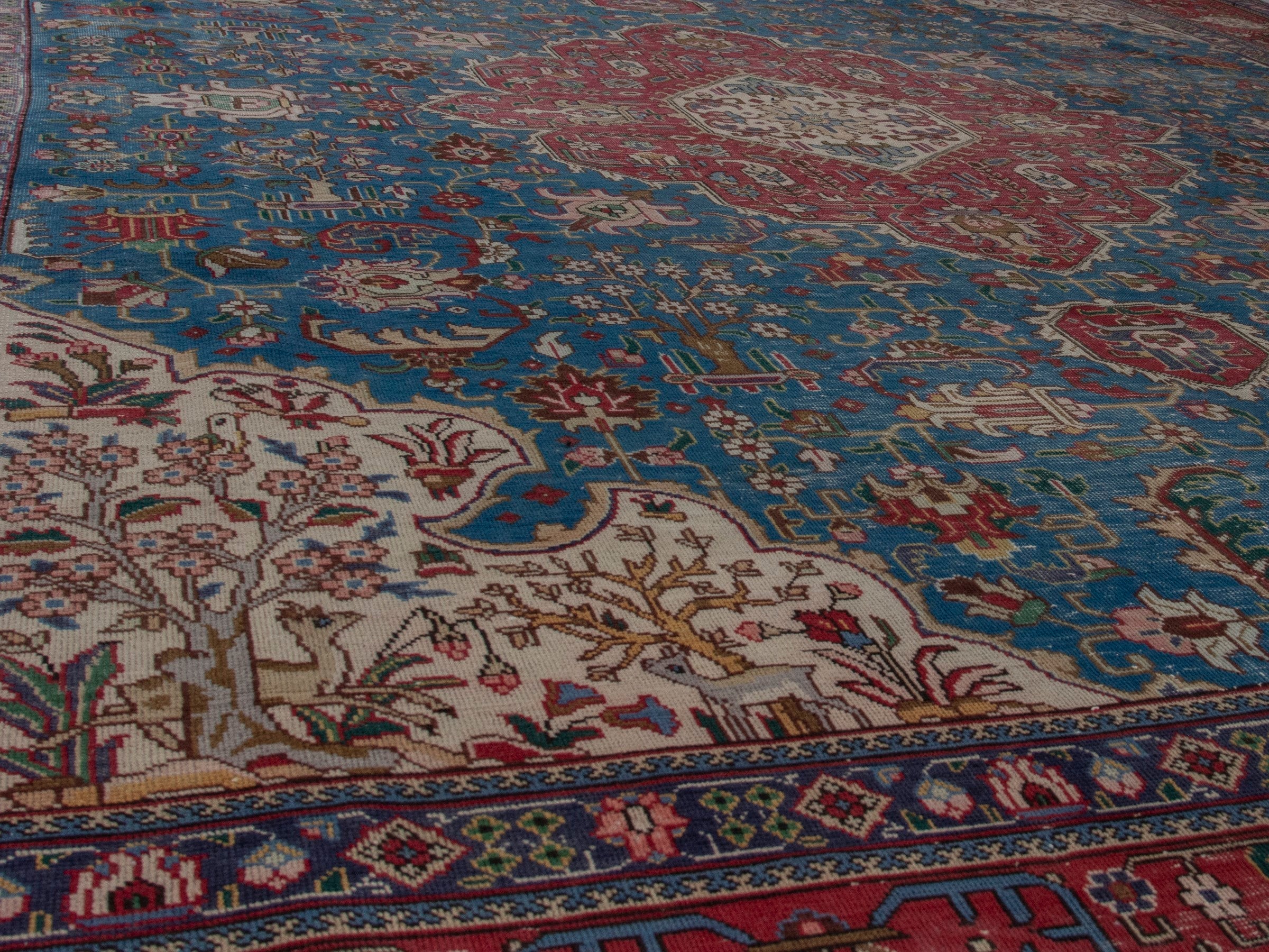 Persian Tabriz oversized rug in teal and burgundy, view 10 of 22