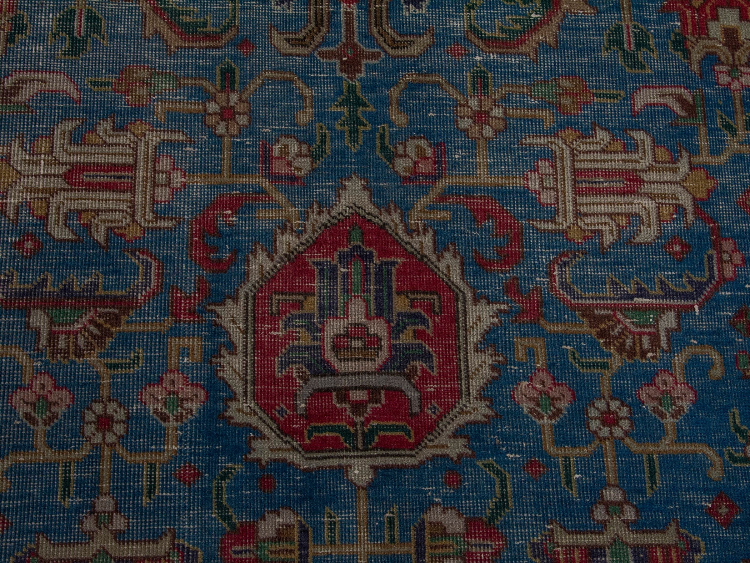 Persian Tabriz oversized rug in teal and burgundy, view 13 of 22