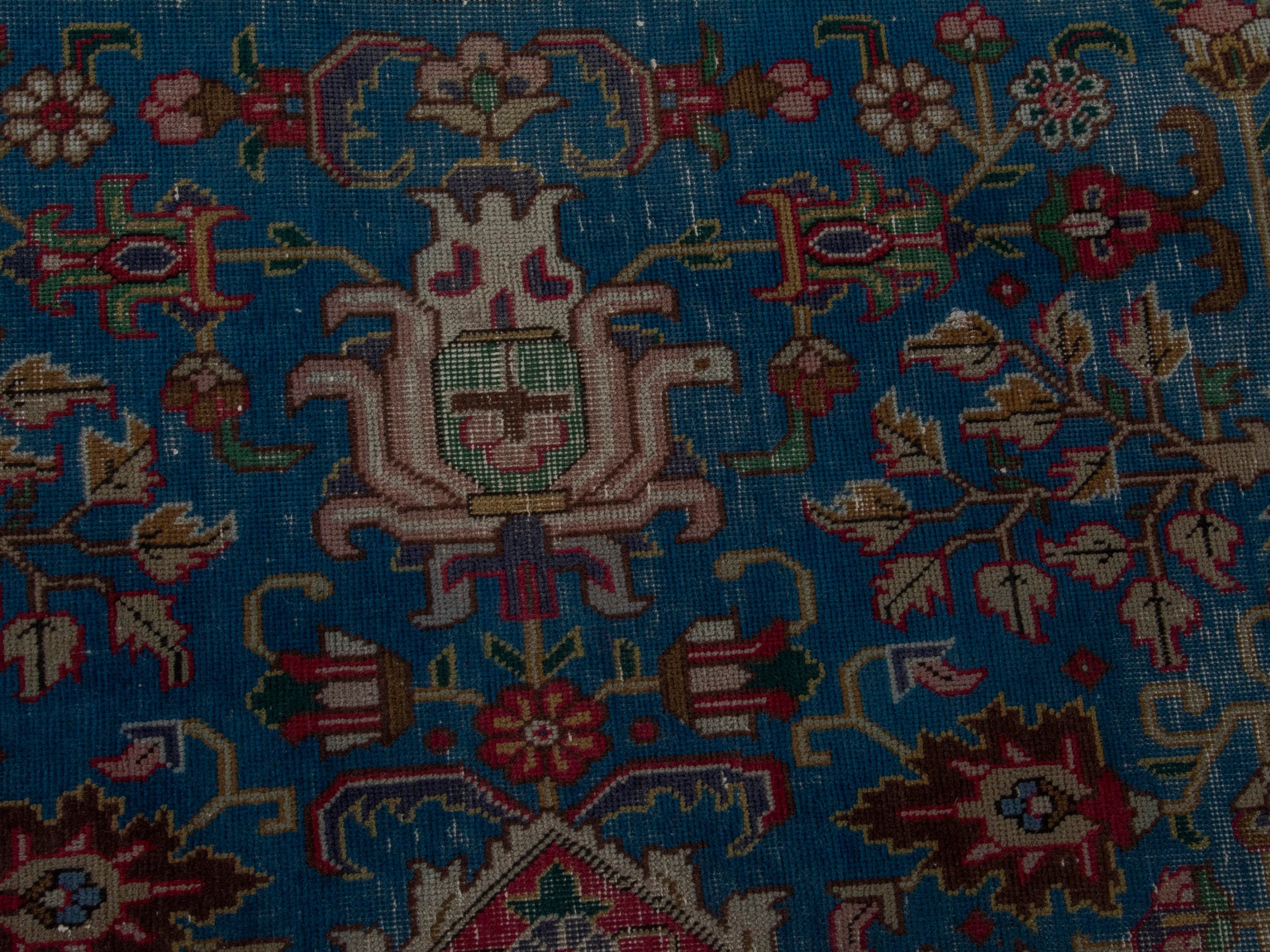 Persian Tabriz oversized rug in teal and burgundy, view 14 of 22