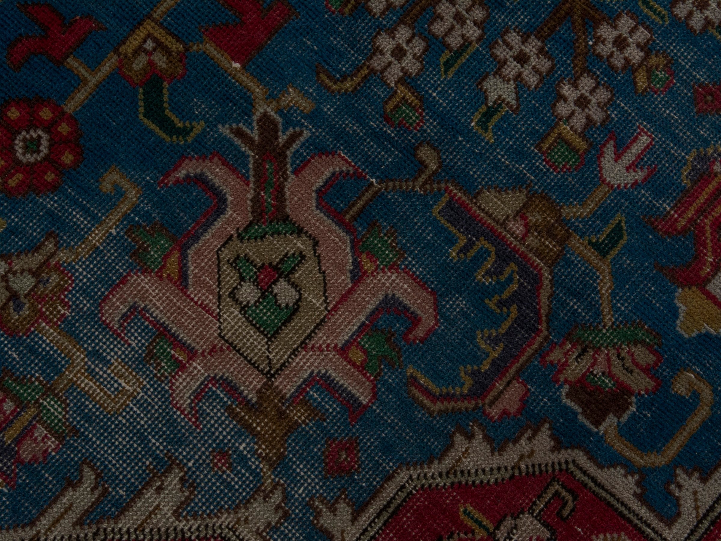 Persian Tabriz oversized rug in teal and burgundy, view 15 of 22