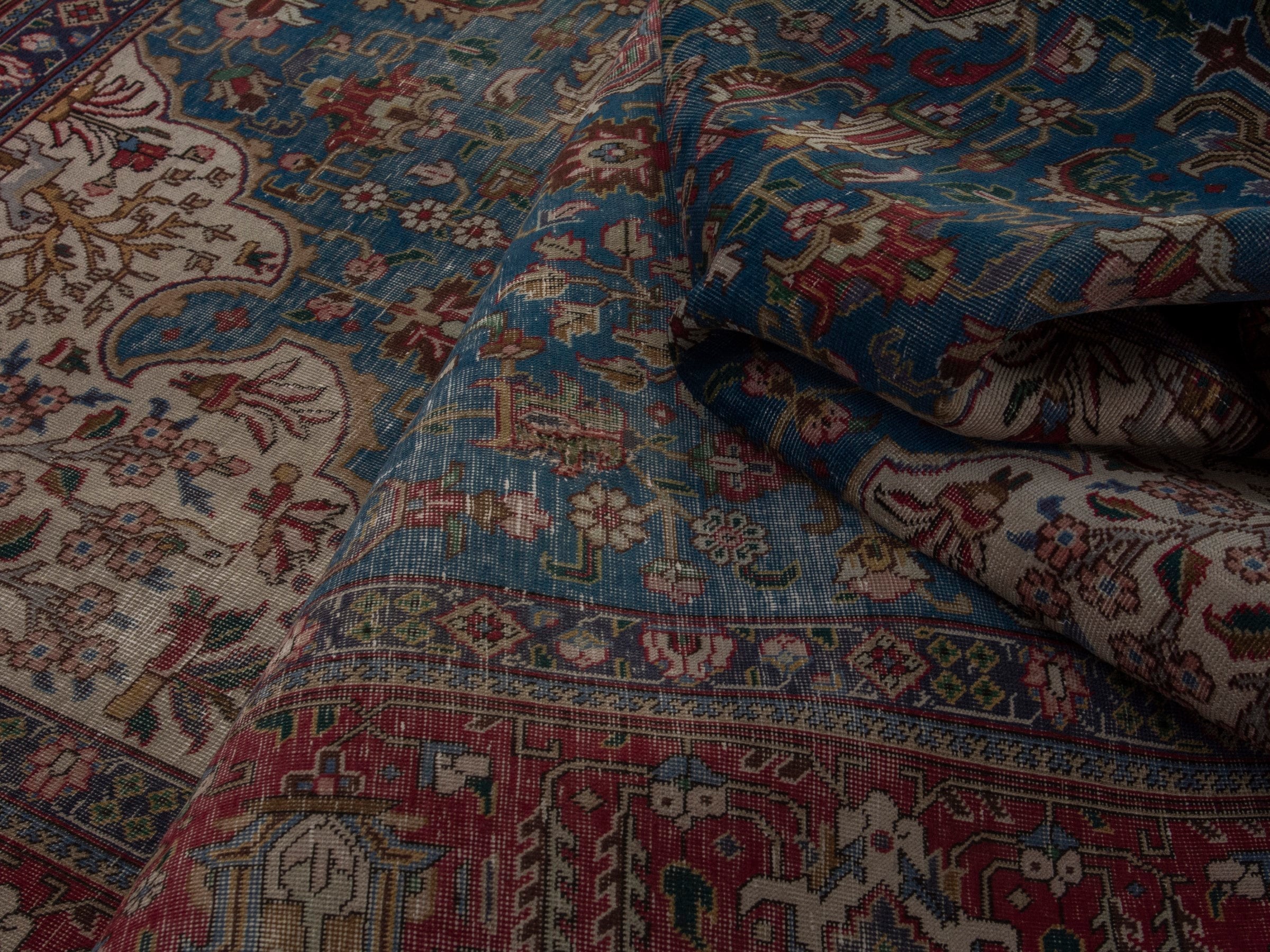 Persian Tabriz oversized rug in teal and burgundy, view 17 of 22