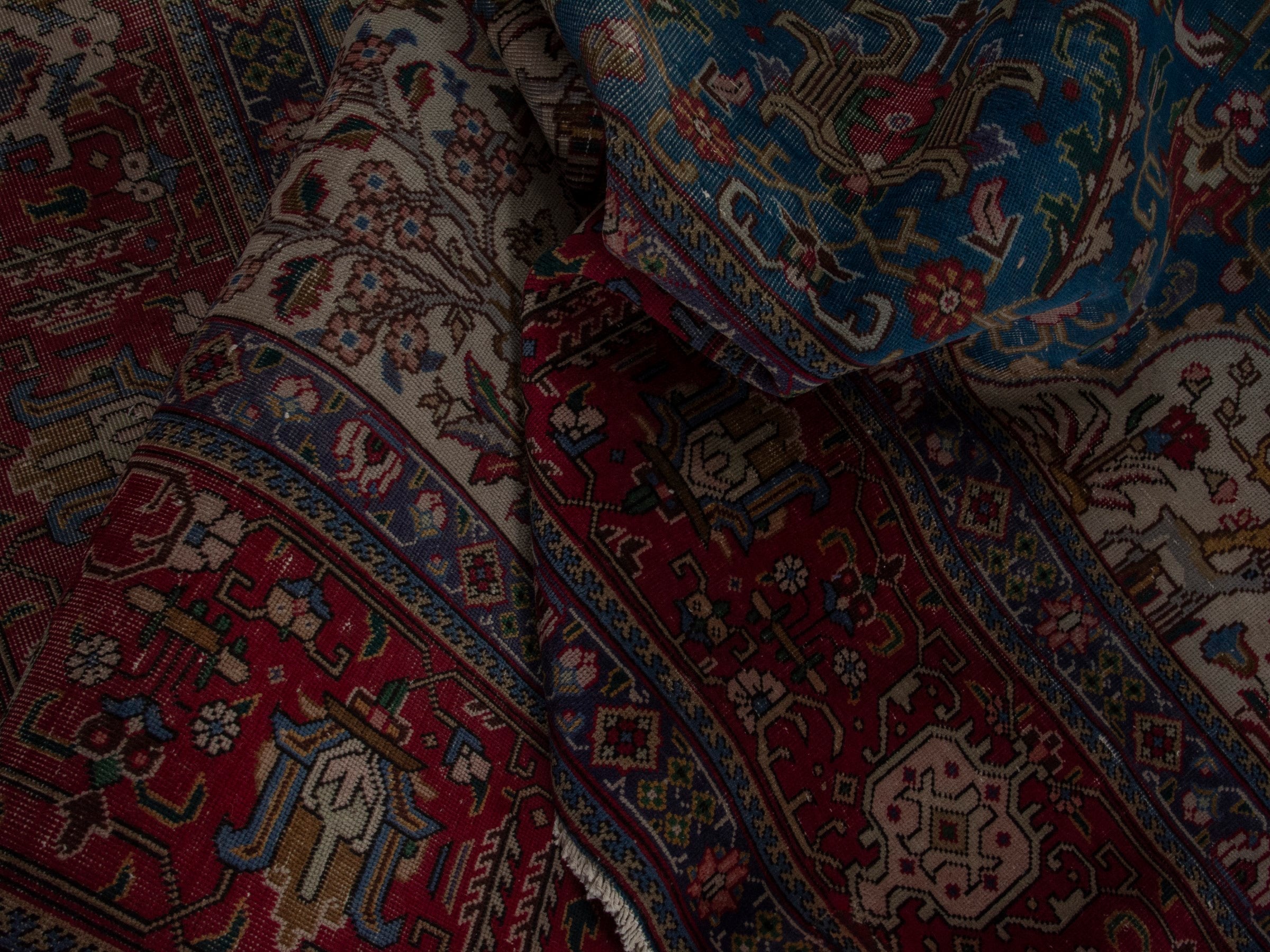 Persian Tabriz oversized rug in teal and burgundy, view 18 of 22