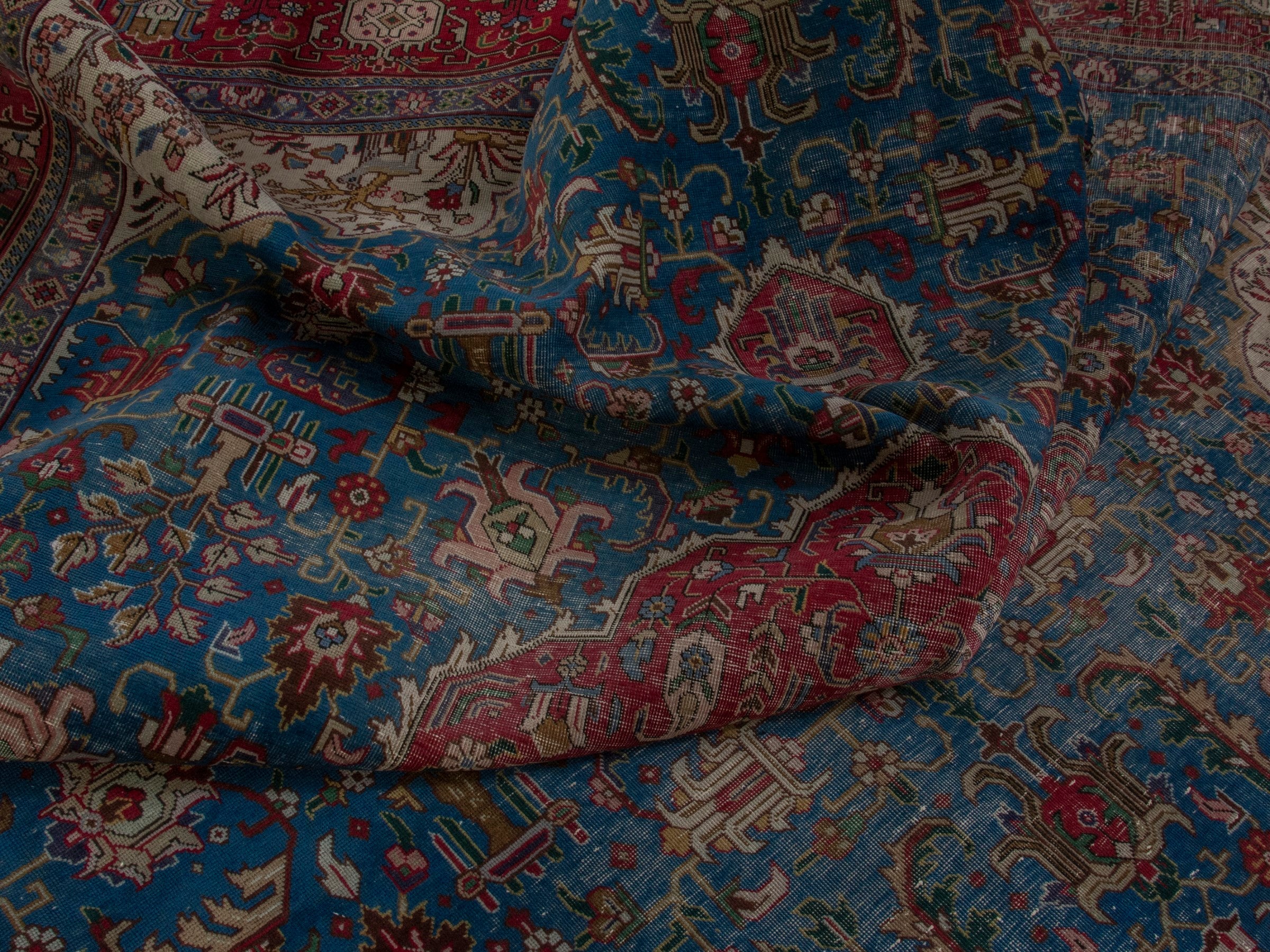 Persian Tabriz oversized rug in teal and burgundy, view 19 of 22
