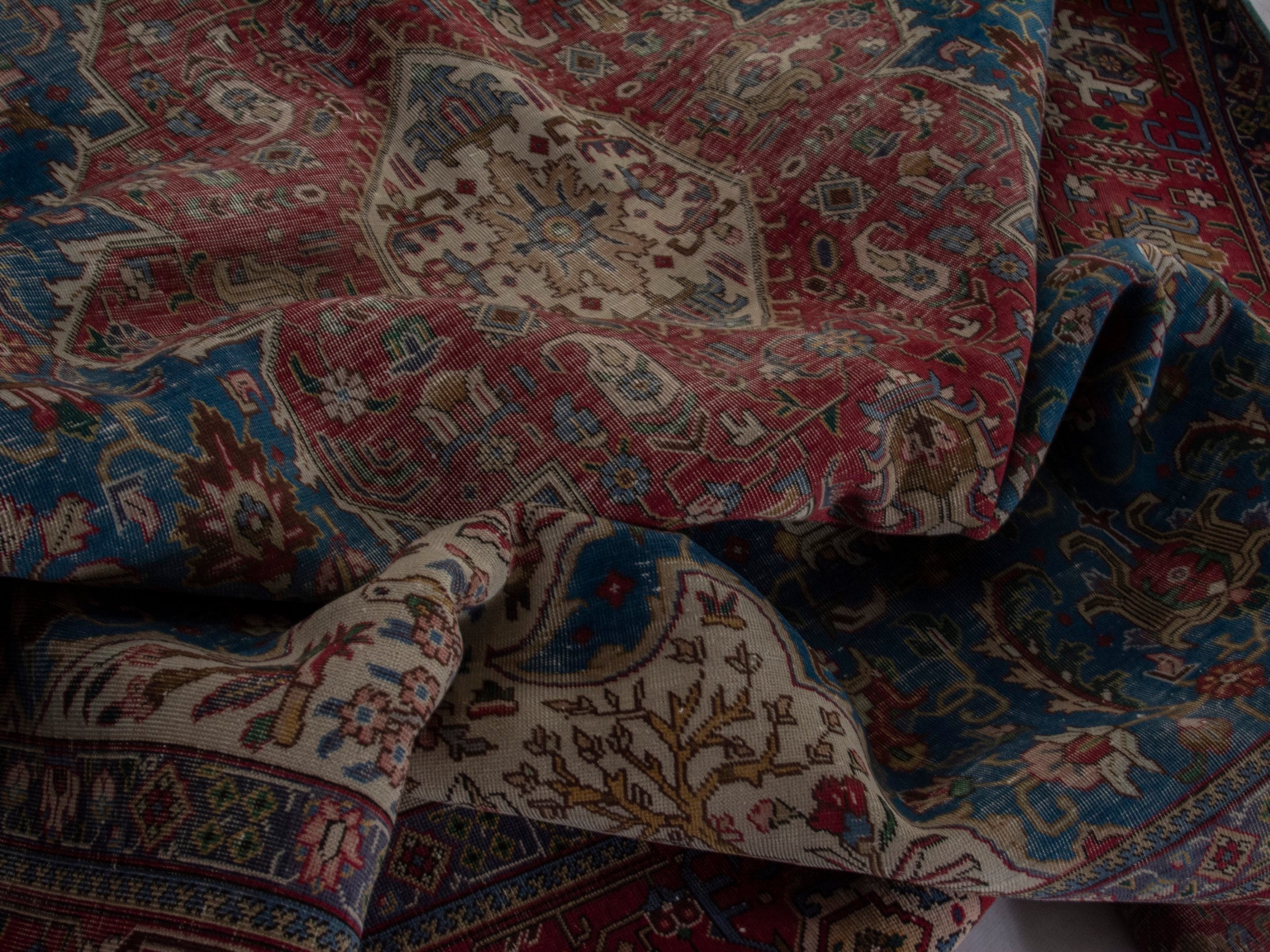 Persian Tabriz oversized rug in teal and burgundy, view 20 of 22