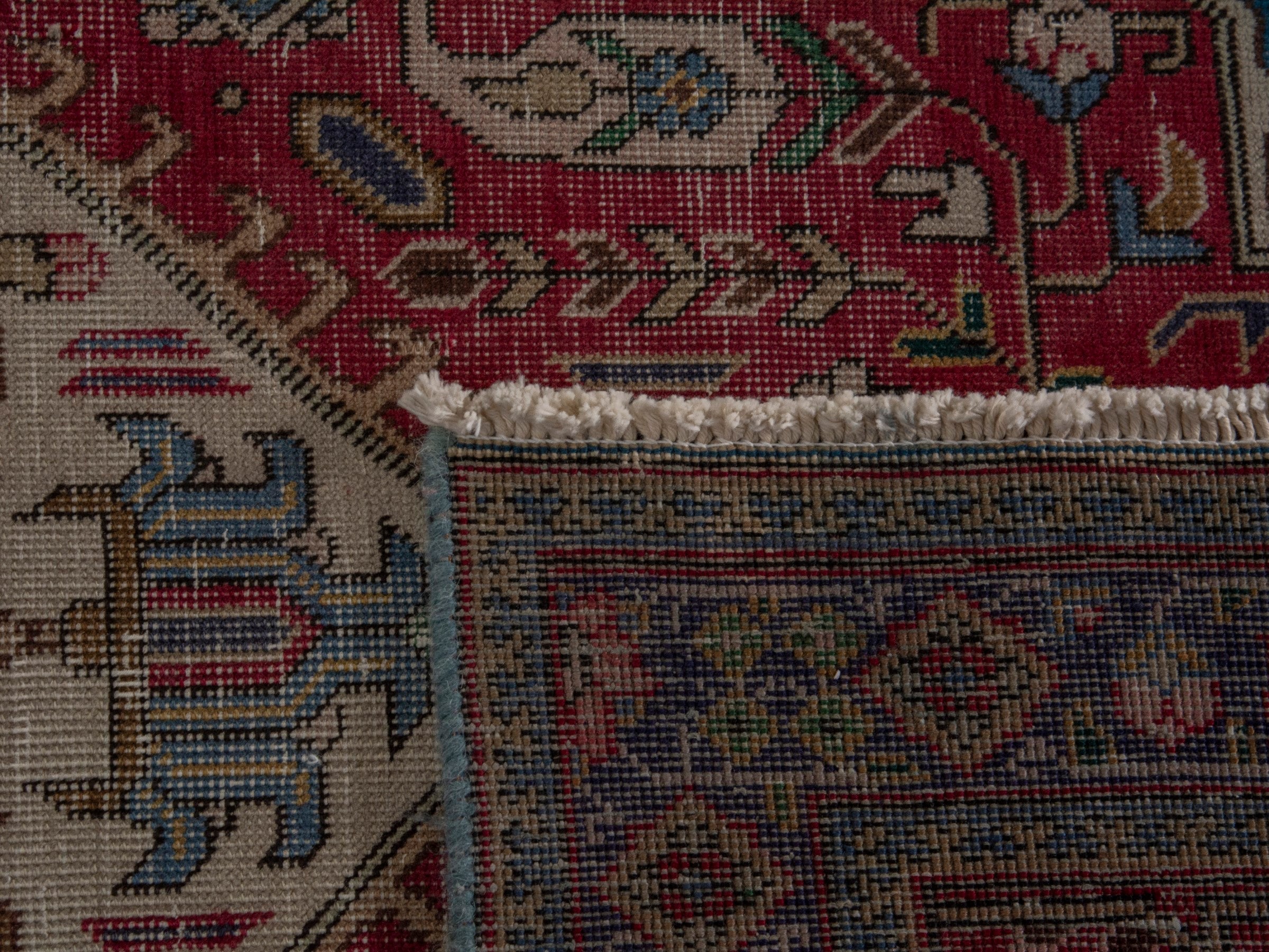 Persian Tabriz oversized rug in teal and burgundy, view 22 of 22