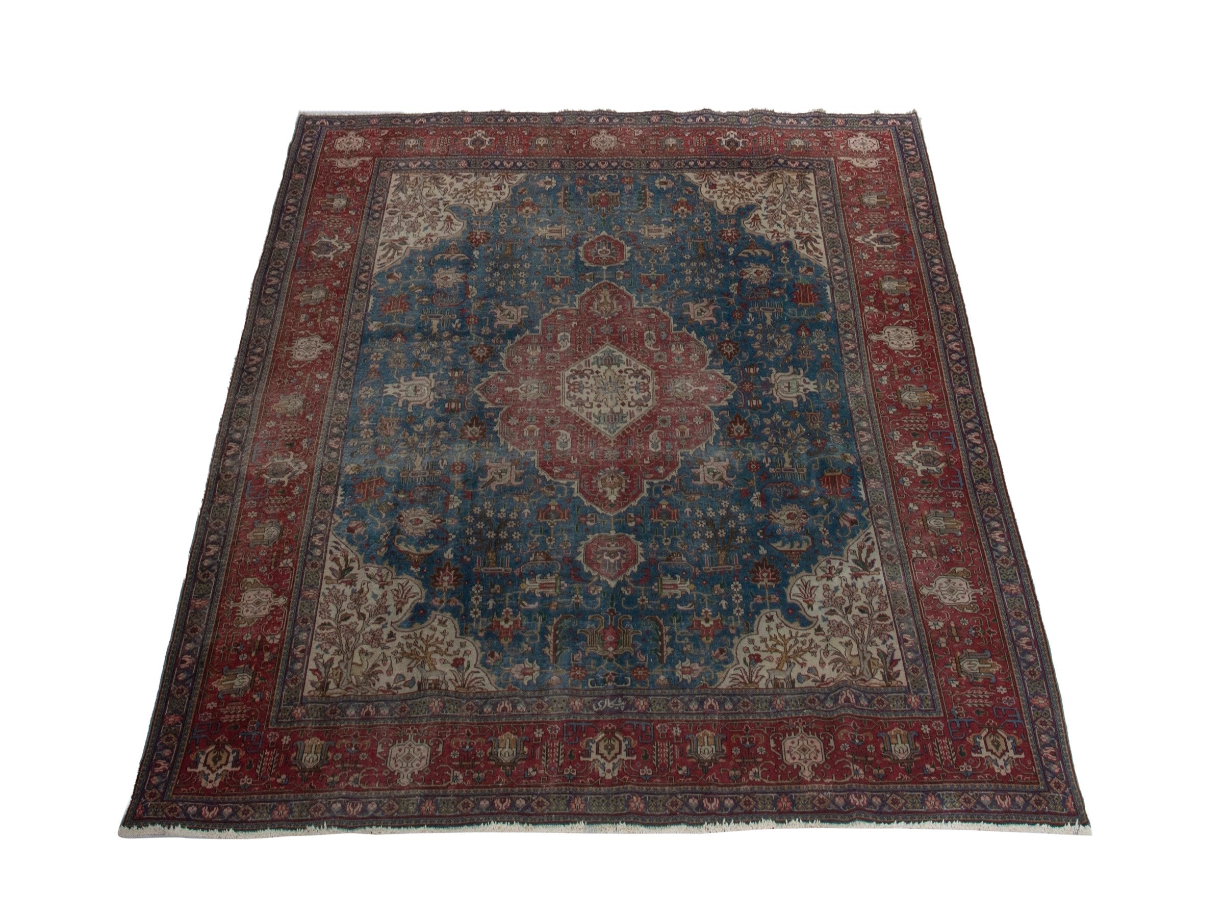 Persian Tabriz oversized rug in teal and burgundy, view 2 of 22