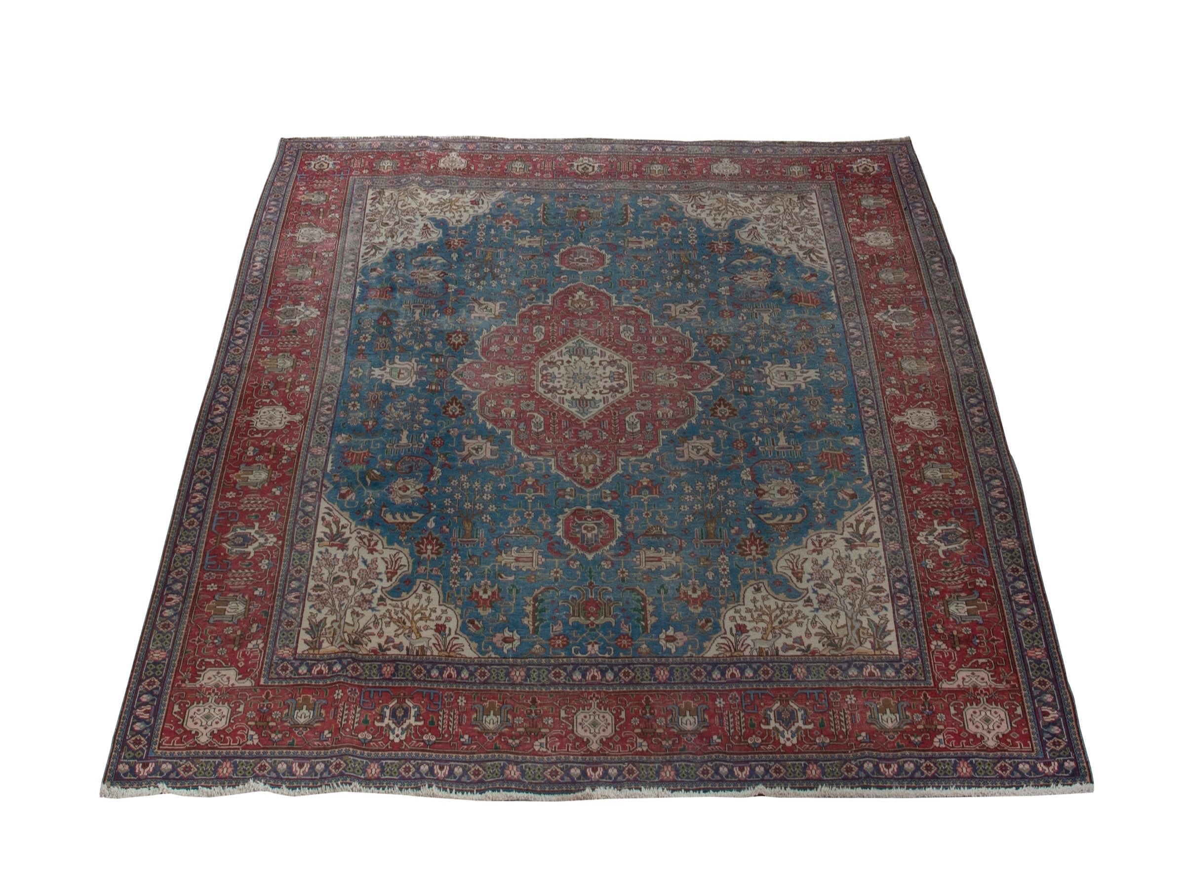 Persian Tabriz oversized rug in teal and burgundy, view 3 of 22
