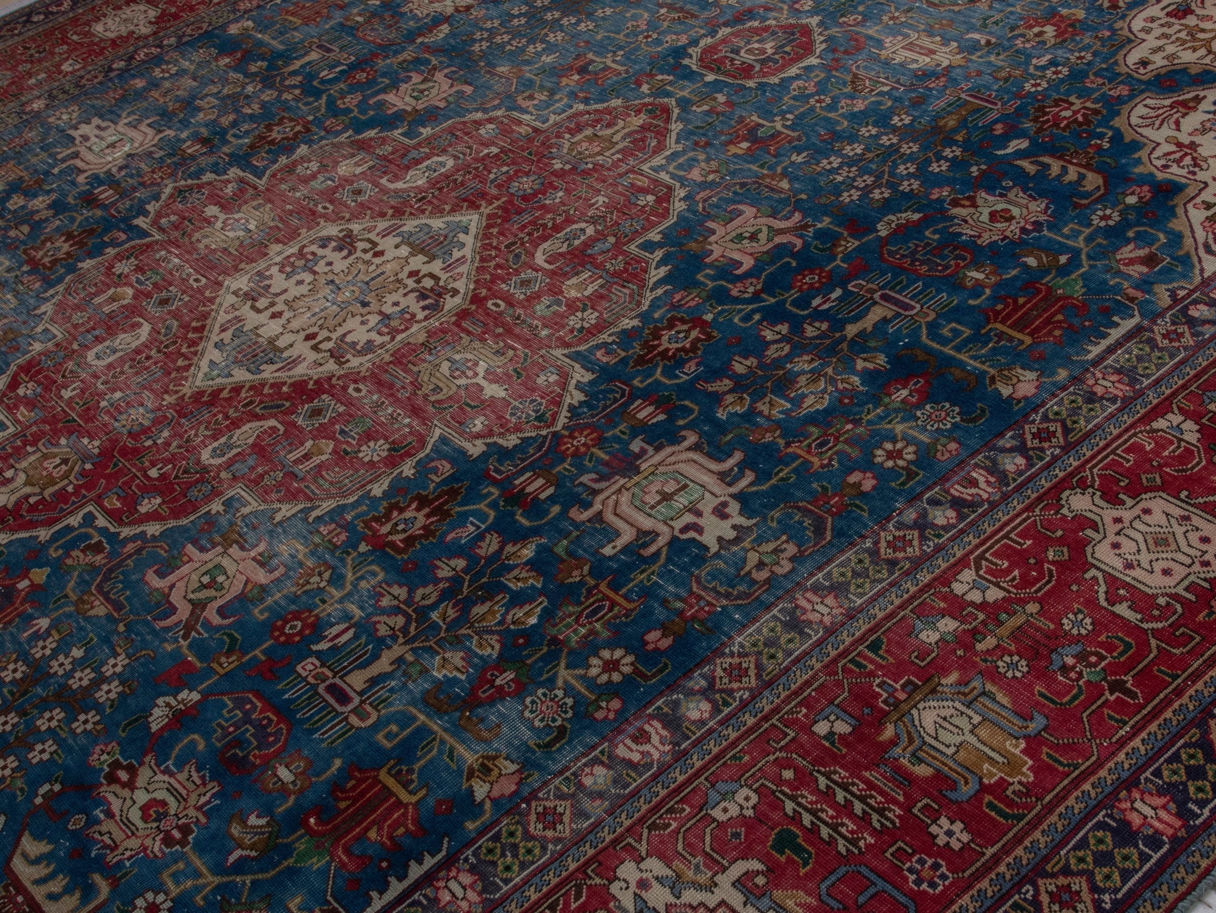 Persian Tabriz oversized rug in teal and burgundy, view 4 of 22