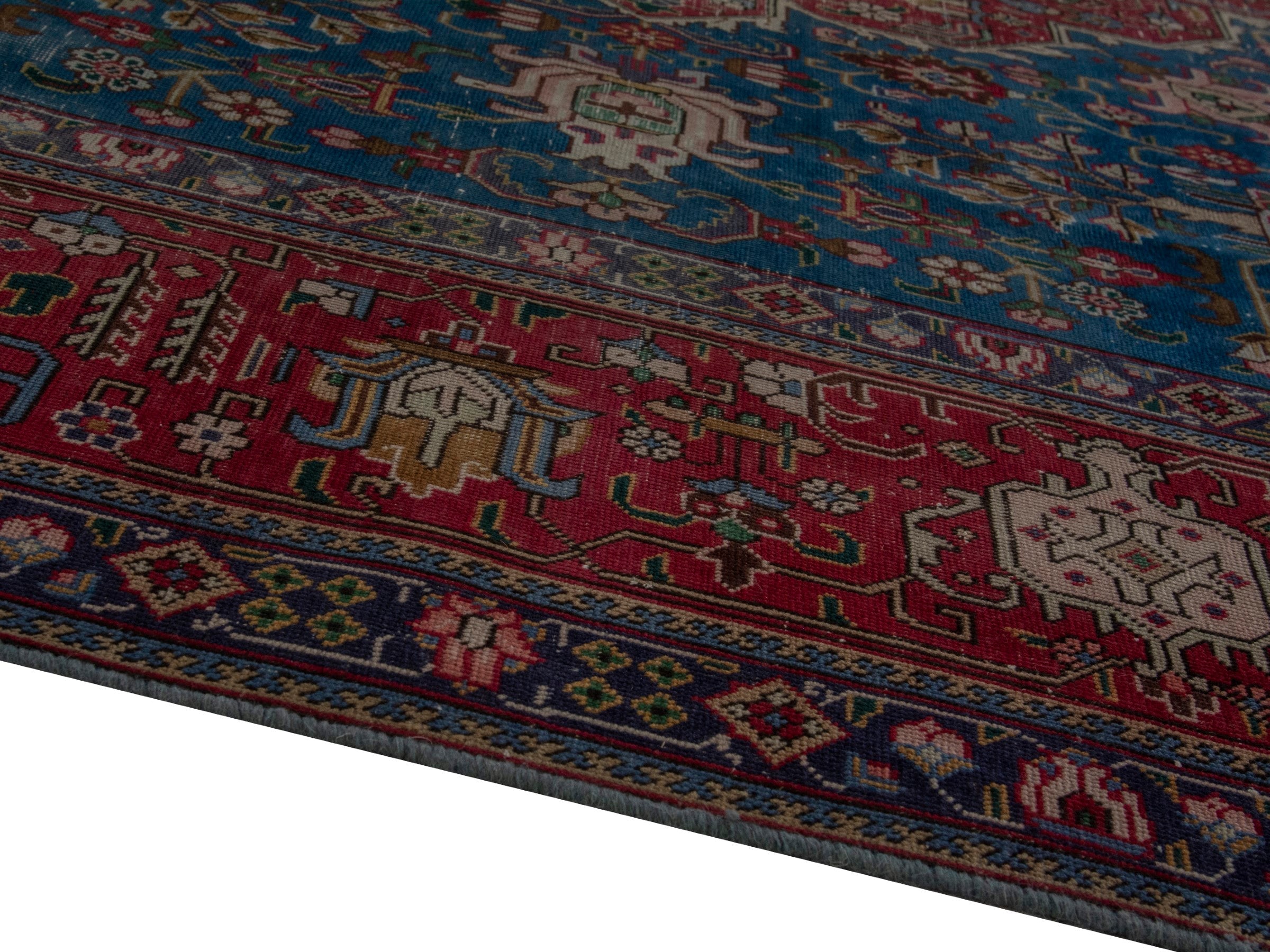 Persian Tabriz oversized rug in teal and burgundy, view 8 of 22