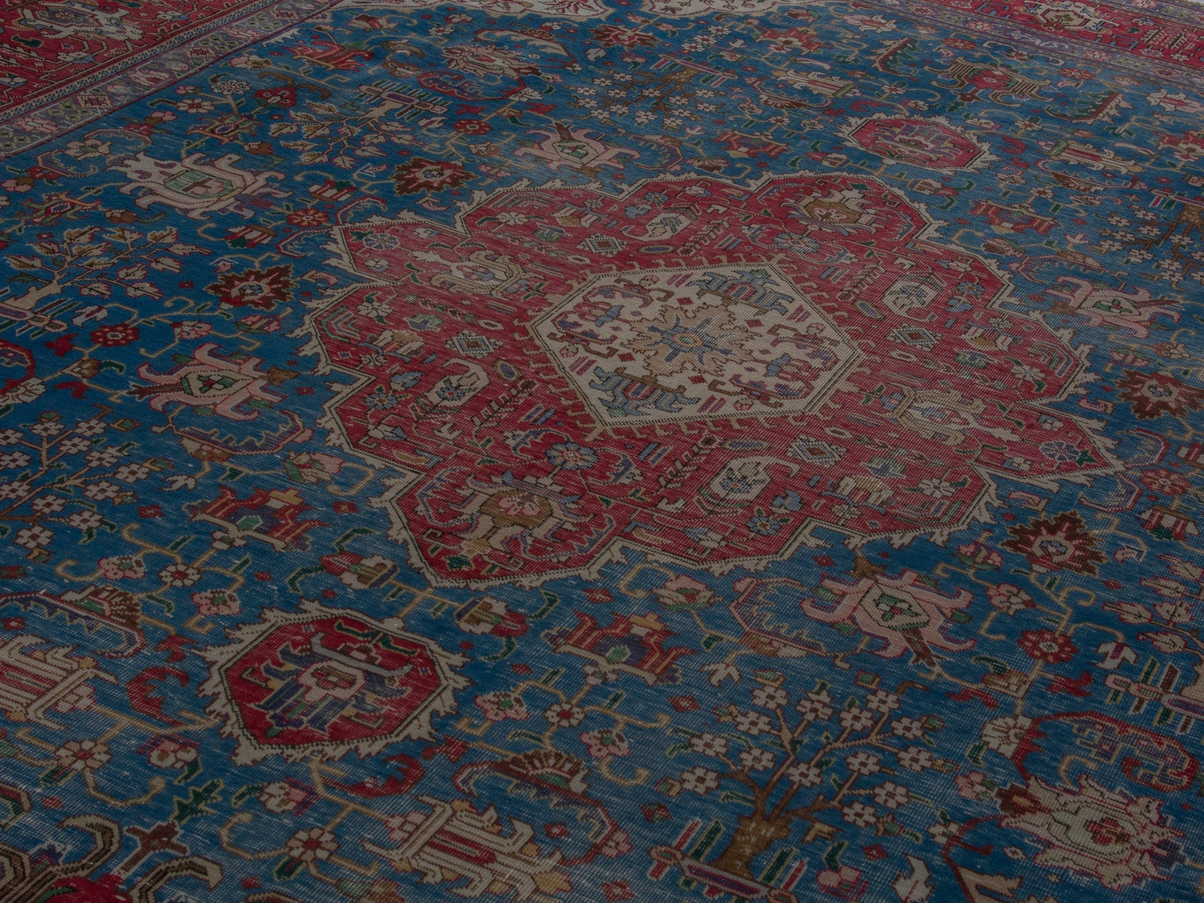 Persian Tabriz oversized rug in teal and burgundy, view 9 of 22