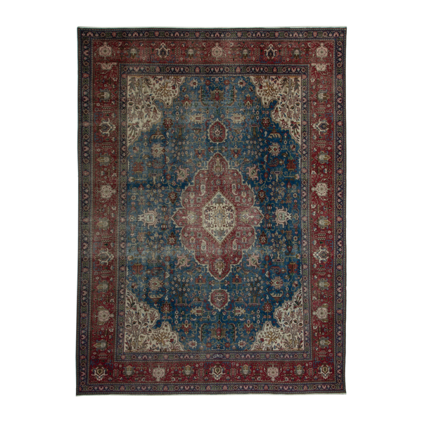 Persian Tabriz oversized rug in teal and burgundy, 10' x 12'6"