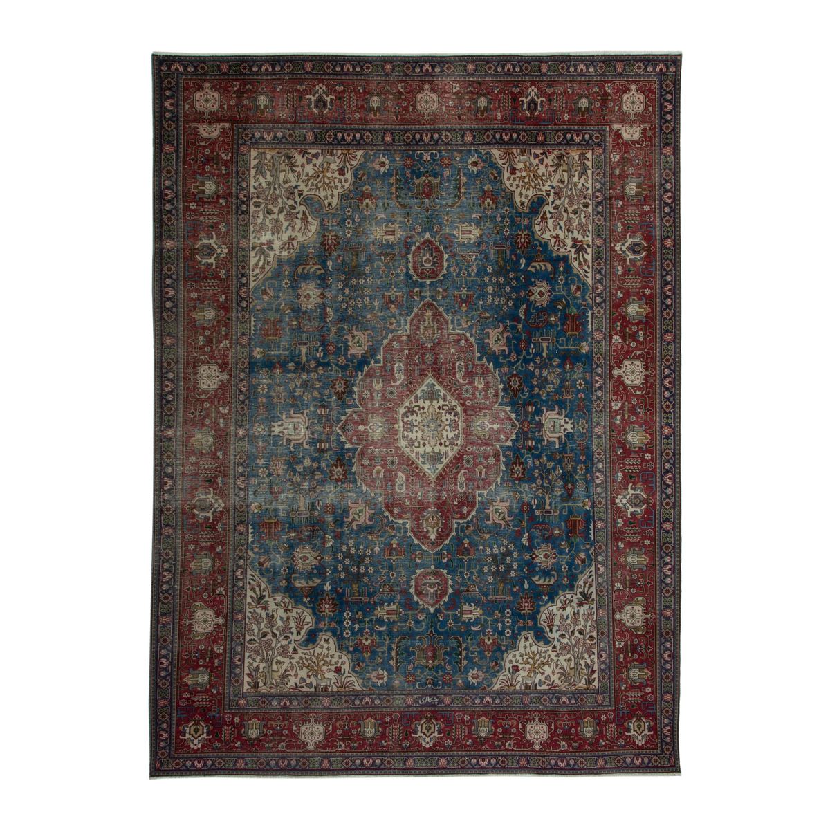 Persian Tabriz oversized rug in teal and burgundy, 10' x 12'6"