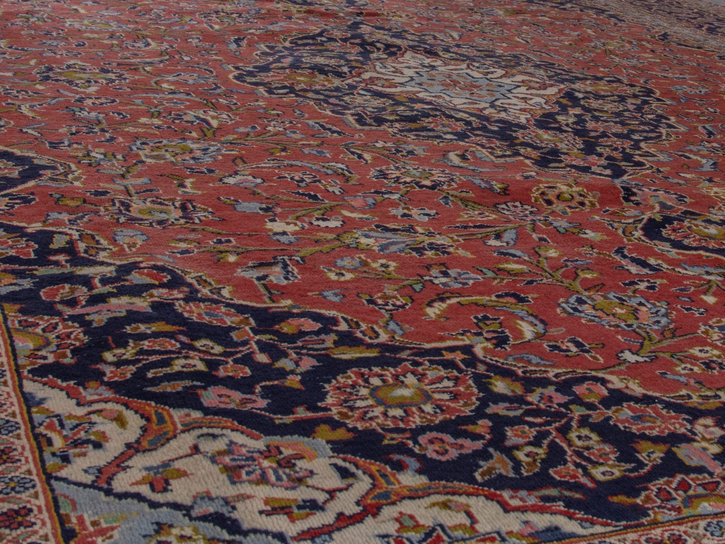 Persian Kashan oversized rug in rust and deep indigo, view 10 of 20