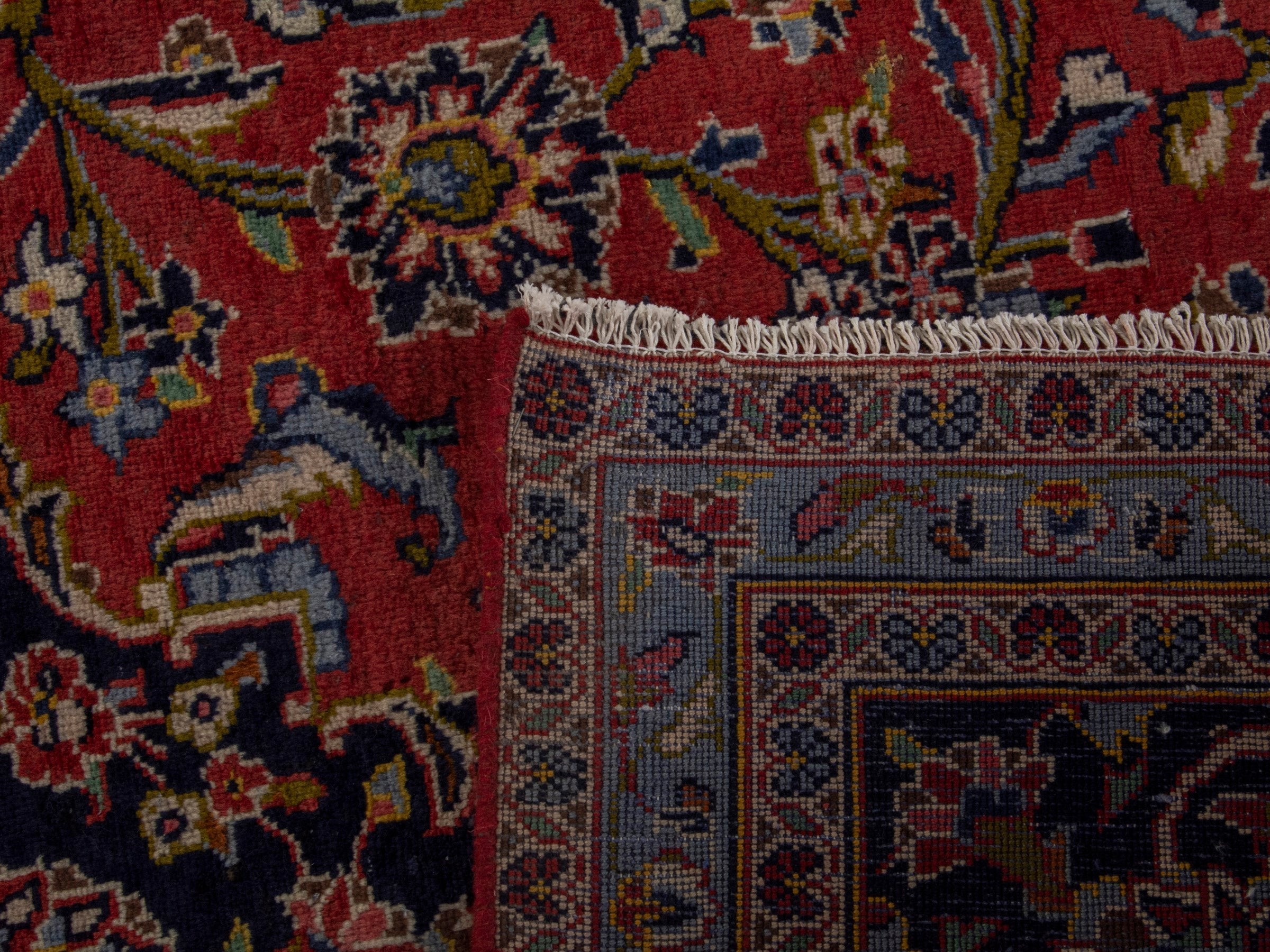 Persian Kashan oversized rug in rust and deep indigo, view 20 of 20