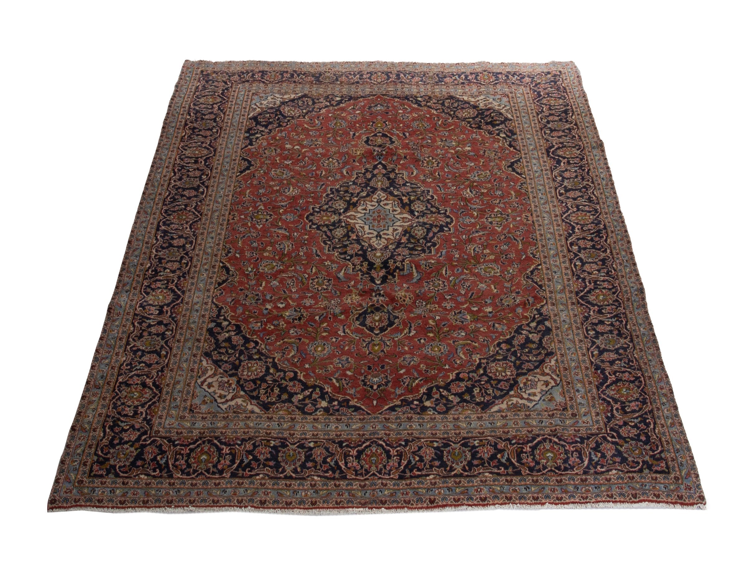 Persian Kashan oversized rug in rust and deep indigo, view 2 of 20