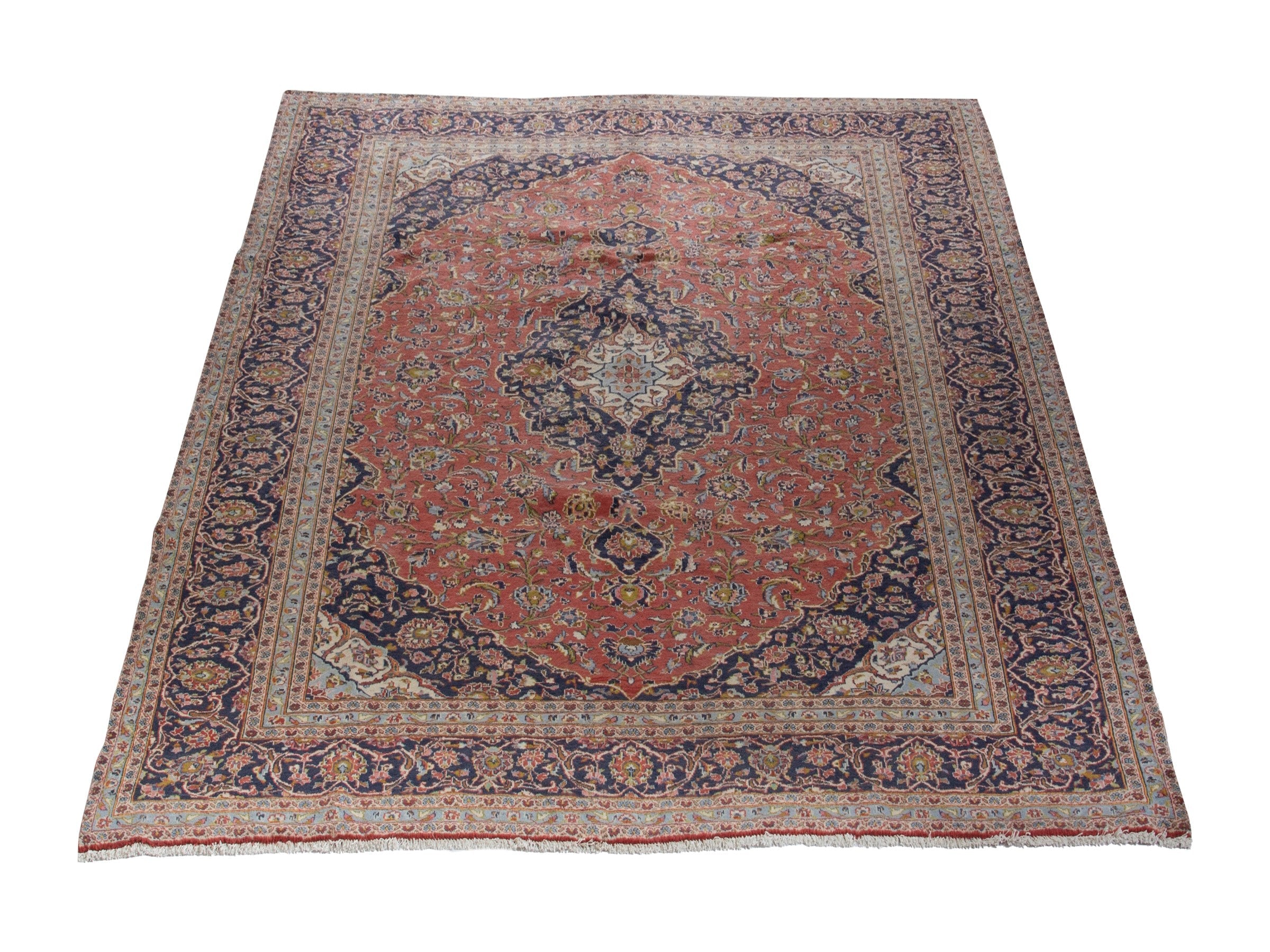 Persian Kashan oversized rug in rust and deep indigo, view 3 of 20