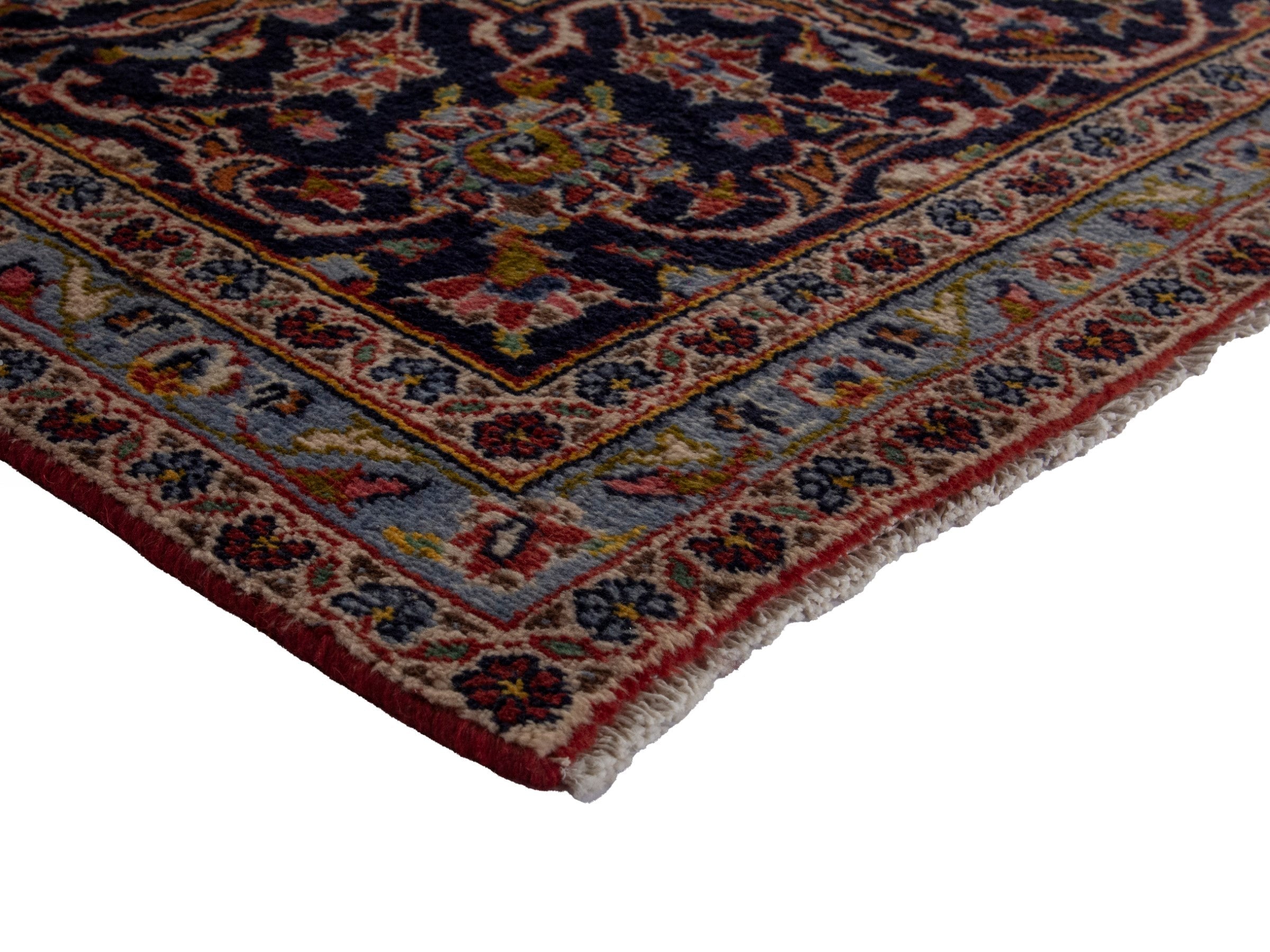 Persian Kashan oversized rug in rust and deep indigo, view 6 of 20