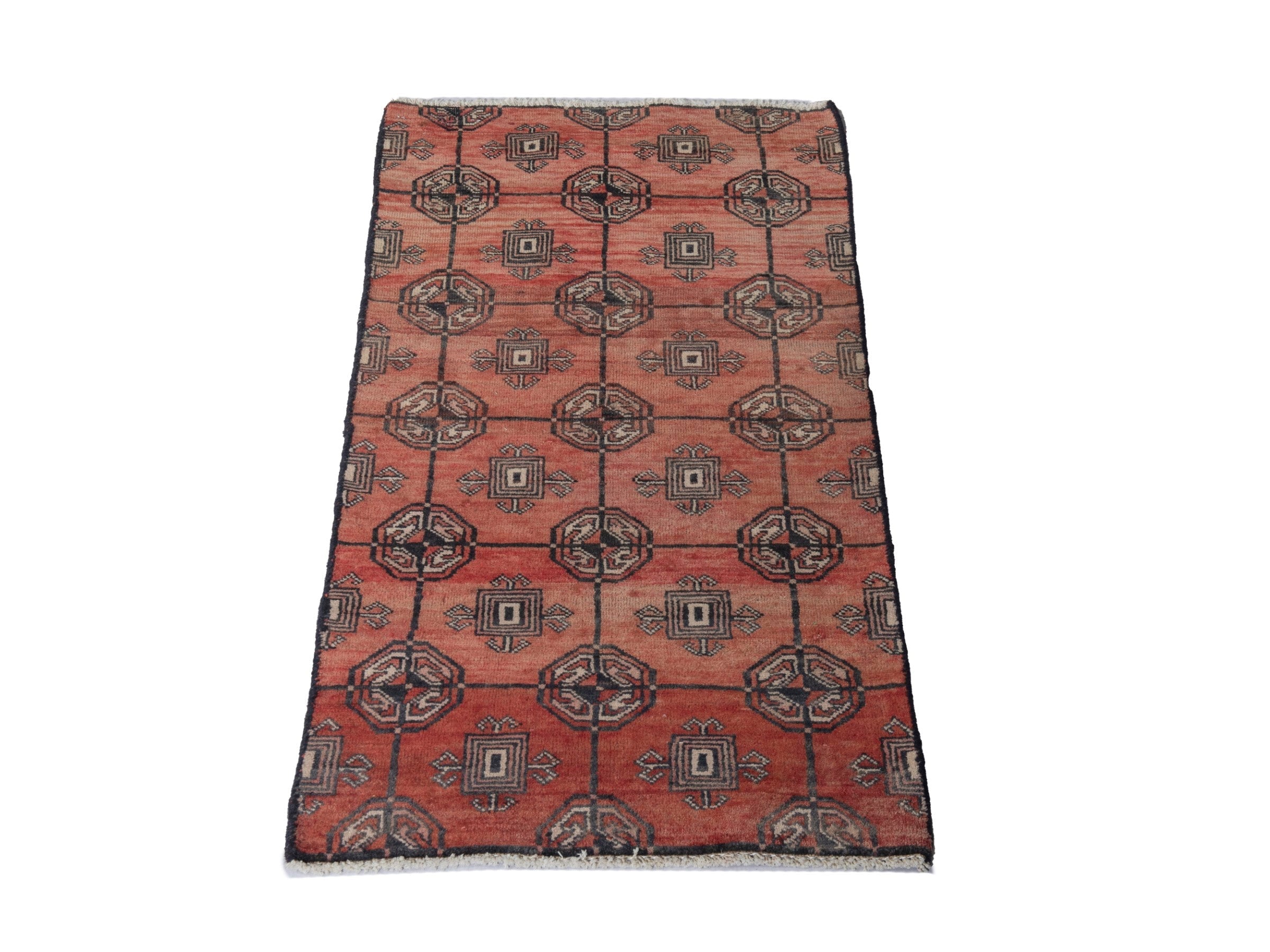 Persian Torkaman accent rug in terracotta and dark brown, view 2 of 8