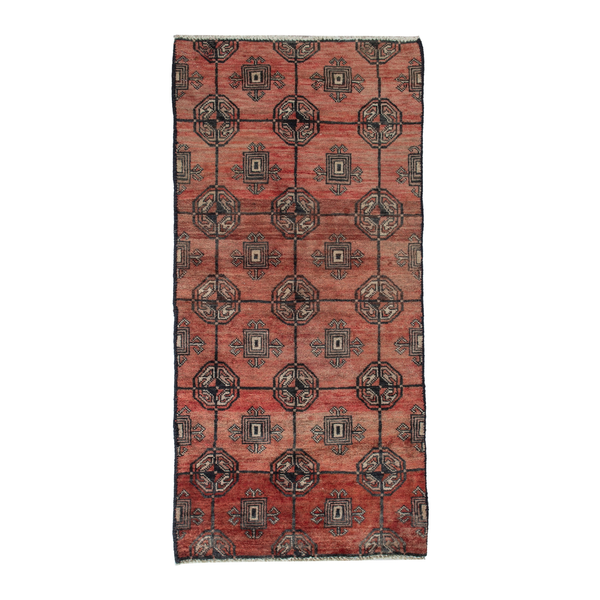 Persian Torkaman runner rug in terracotta and dark brown, 1'10" x 3'10"
