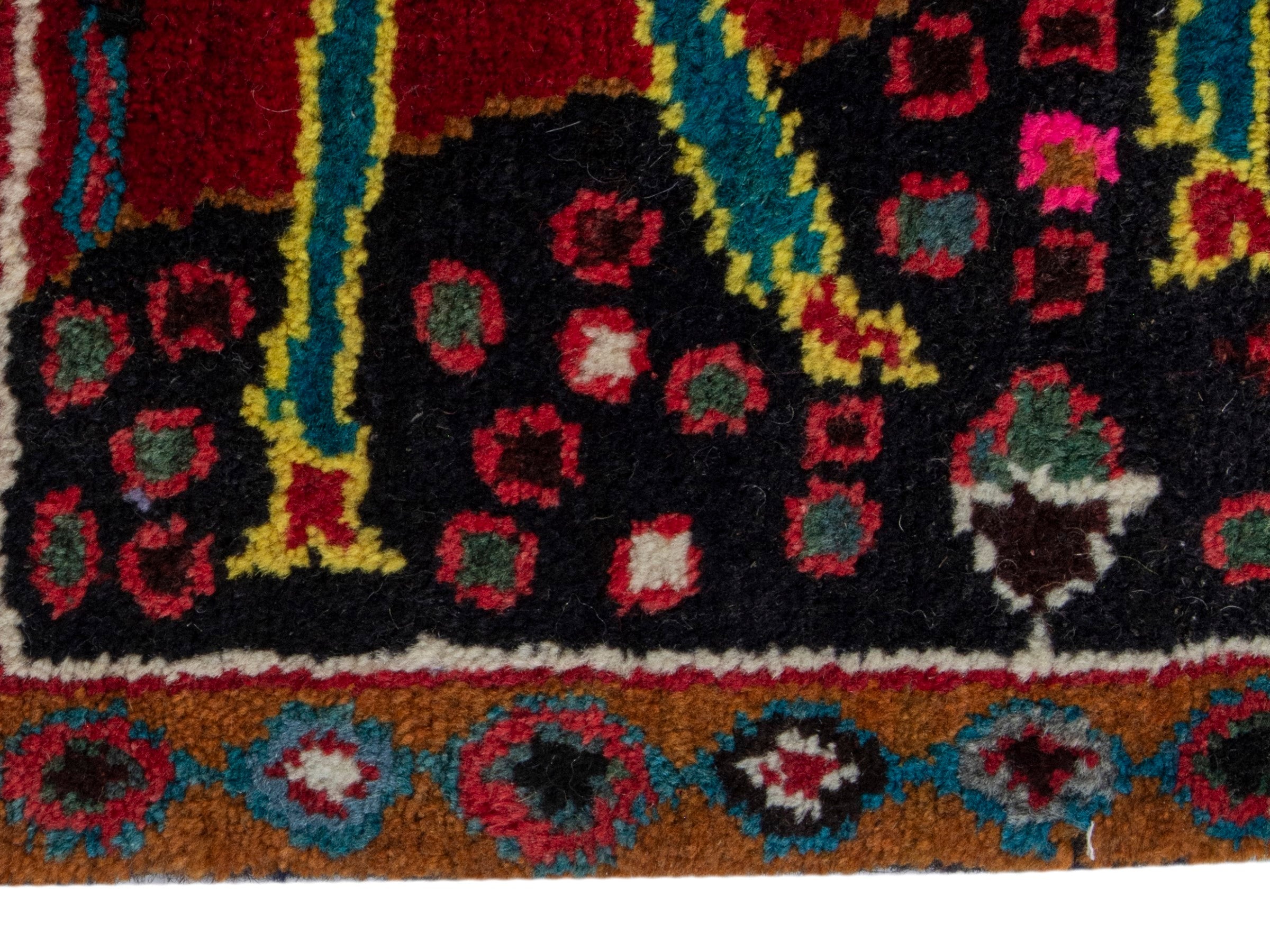 Persian Hamedan accent rug in deep red and teal, view 4 of 8