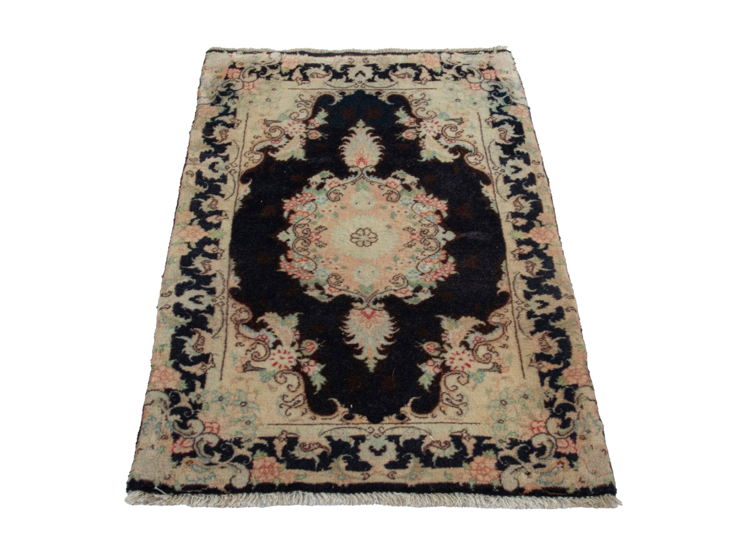 Persian Tabriz accent rug in navy and cream, view 2 of 7