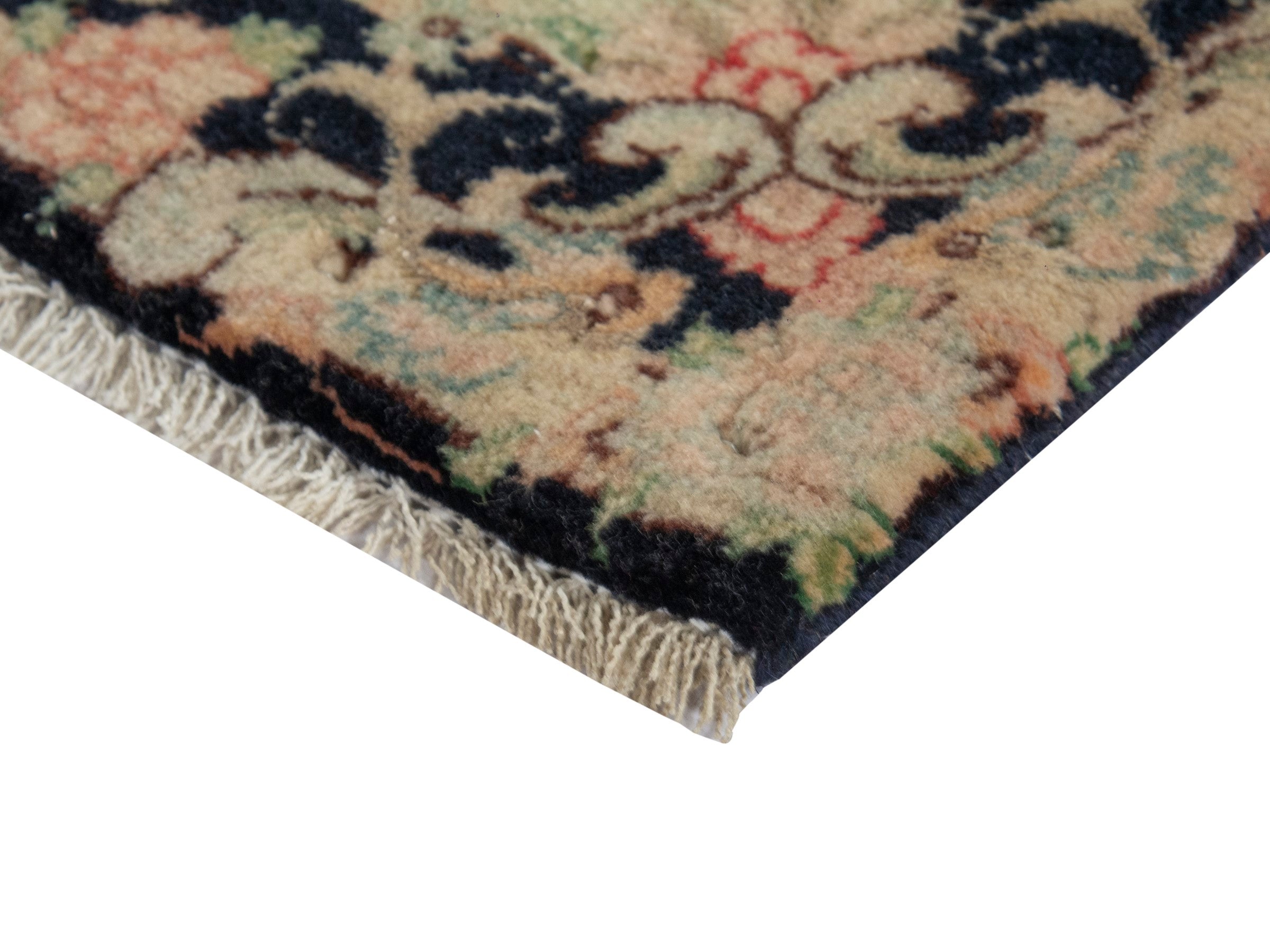 Persian Tabriz accent rug in navy and cream, view 5 of 7