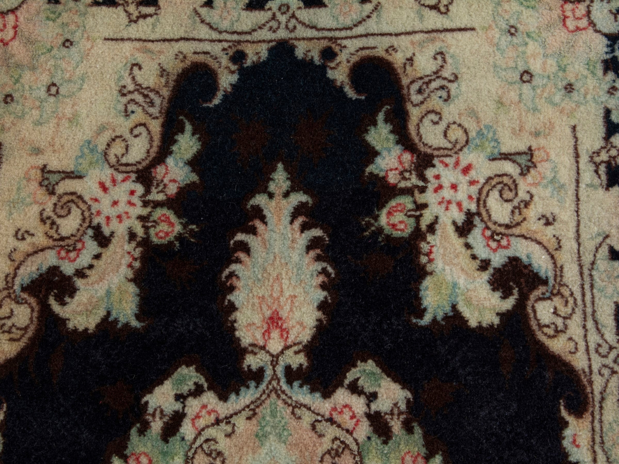 Persian Tabriz accent rug in navy and cream, view 6 of 7