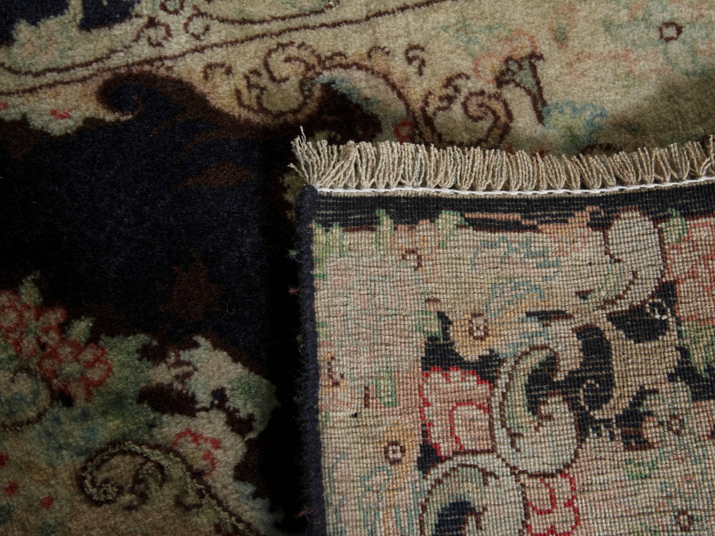 Persian Tabriz accent rug in navy and cream, view 7 of 7