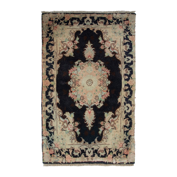 Persian Tabriz accent rug in navy and cream, 2' x 3'5"