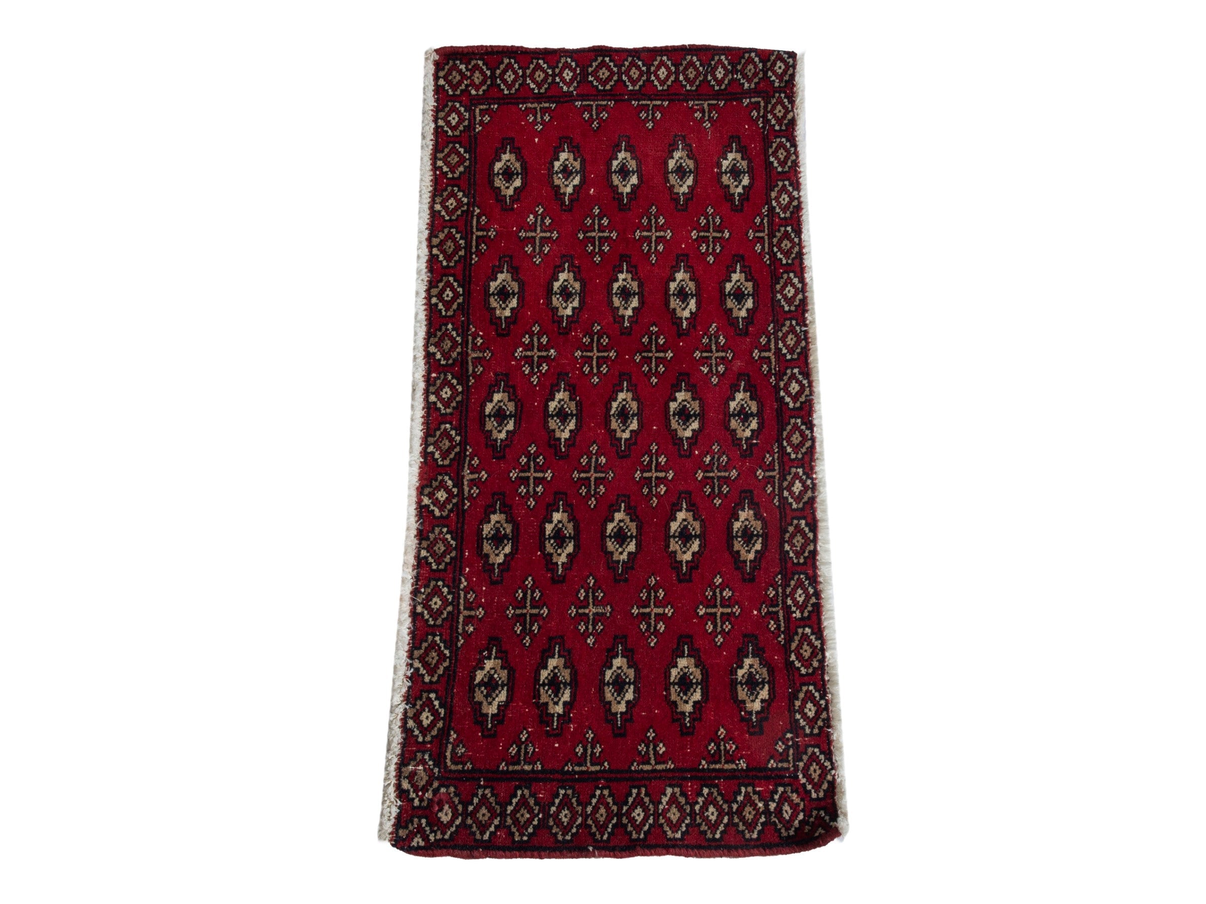 Persian Torkaman accent rug in burgundy and cream, view 2 of 6