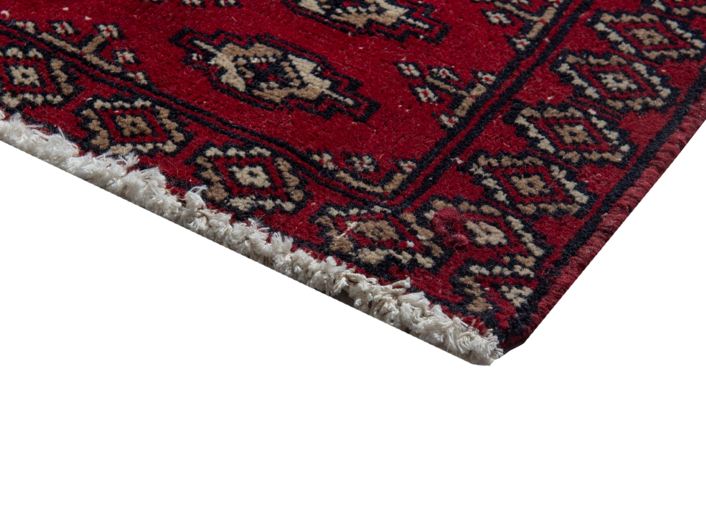 Persian Torkaman accent rug in burgundy and cream, view 4 of 6