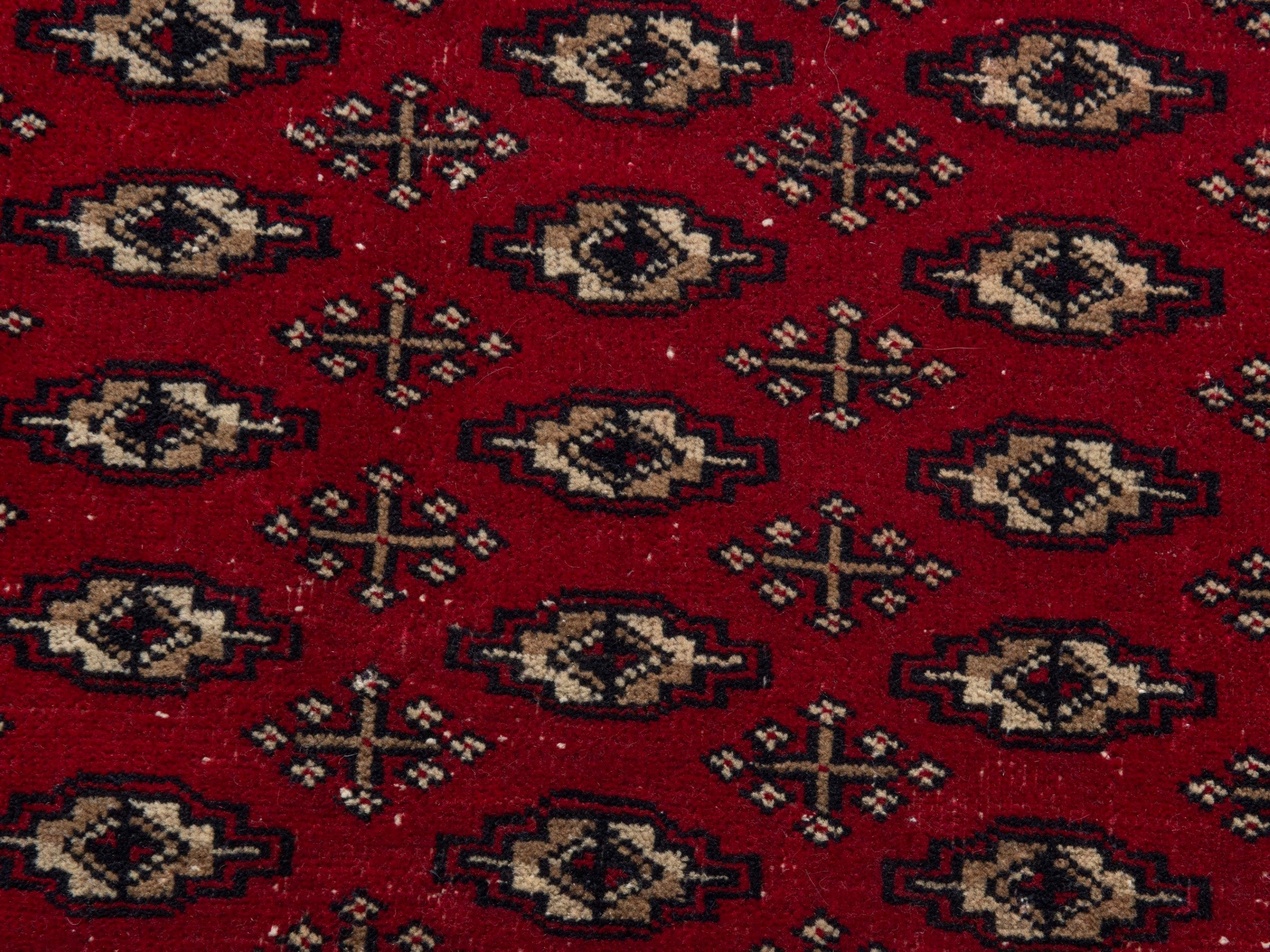 Persian Torkaman accent rug in burgundy and cream, view 5 of 6