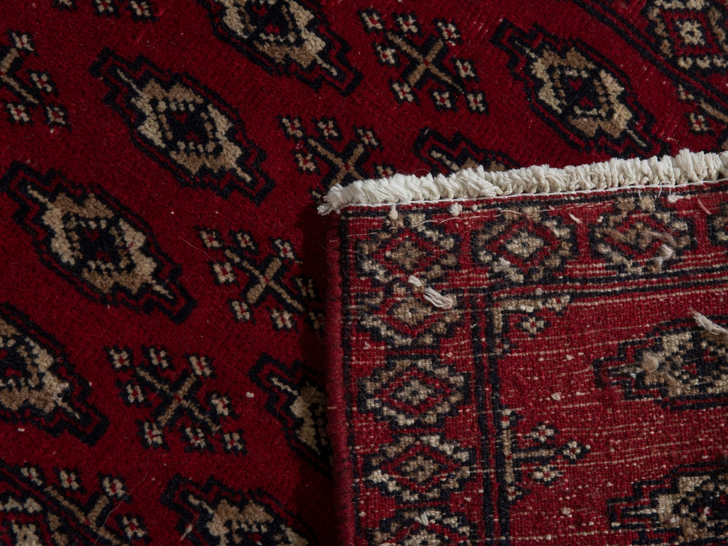 Persian Torkaman accent rug in burgundy and cream, view 6 of 6