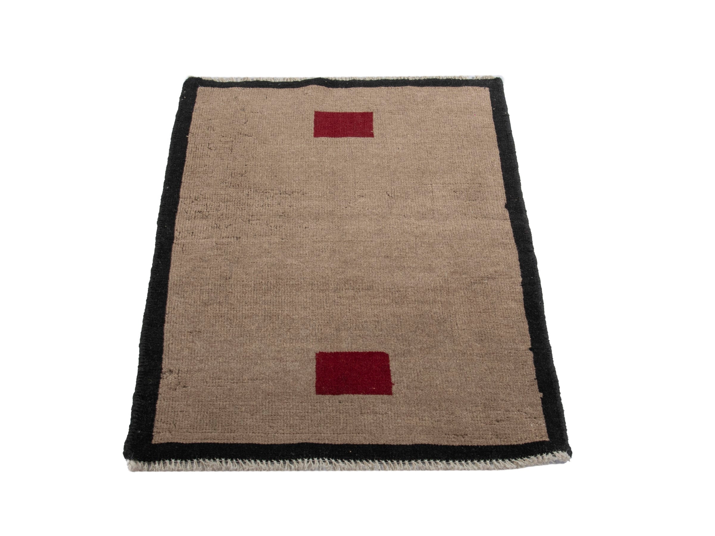 Persian Gabbeh accent rug in beige and charcoal, view 2 of 7