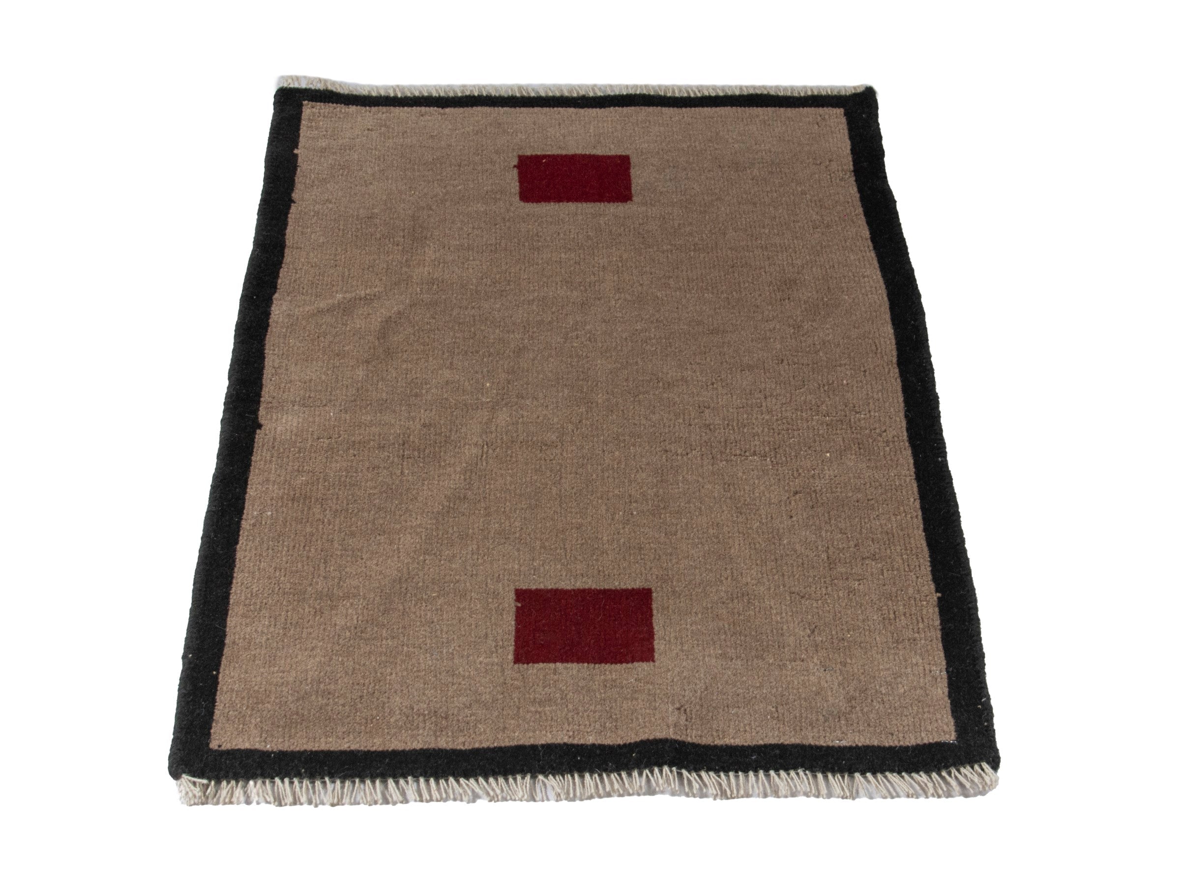 Persian Gabbeh accent rug in beige and charcoal, view 3 of 7