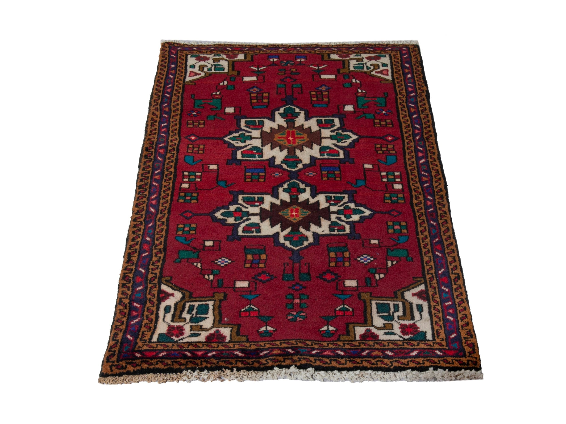 Persian Gharajeh accent rug in burgundy and off-white, view 2 of 8
