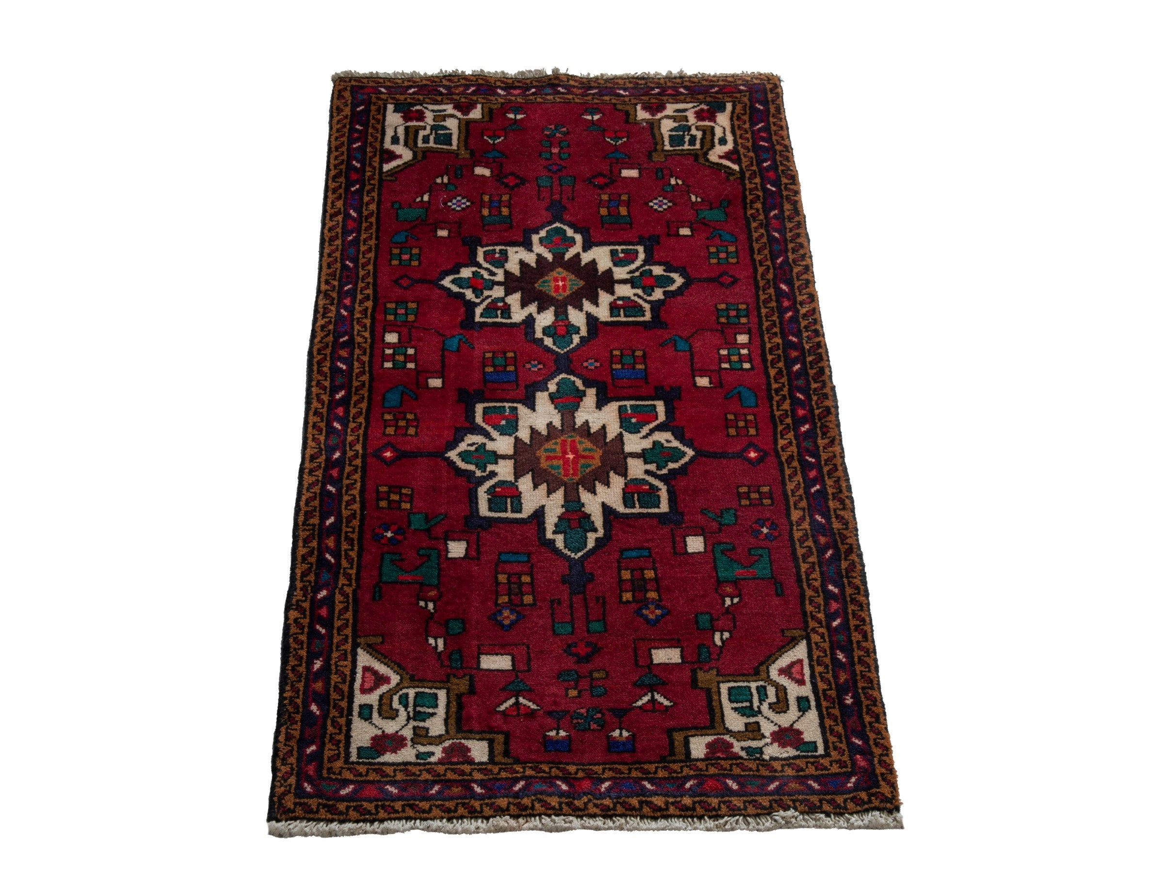 Persian Gharajeh accent rug in burgundy and off-white, view 3 of 8