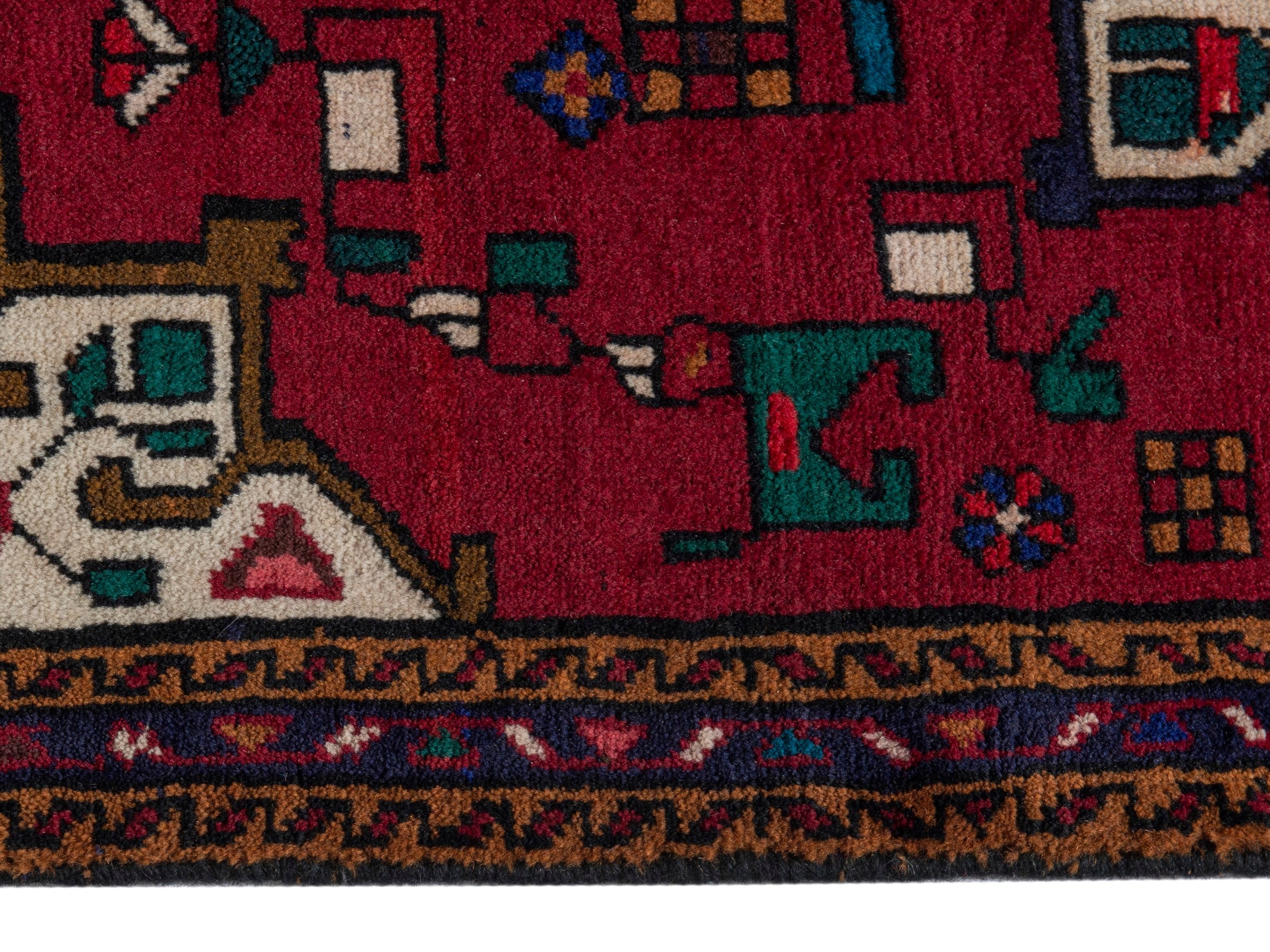 Persian Gharajeh accent rug in burgundy and off-white, view 4 of 8