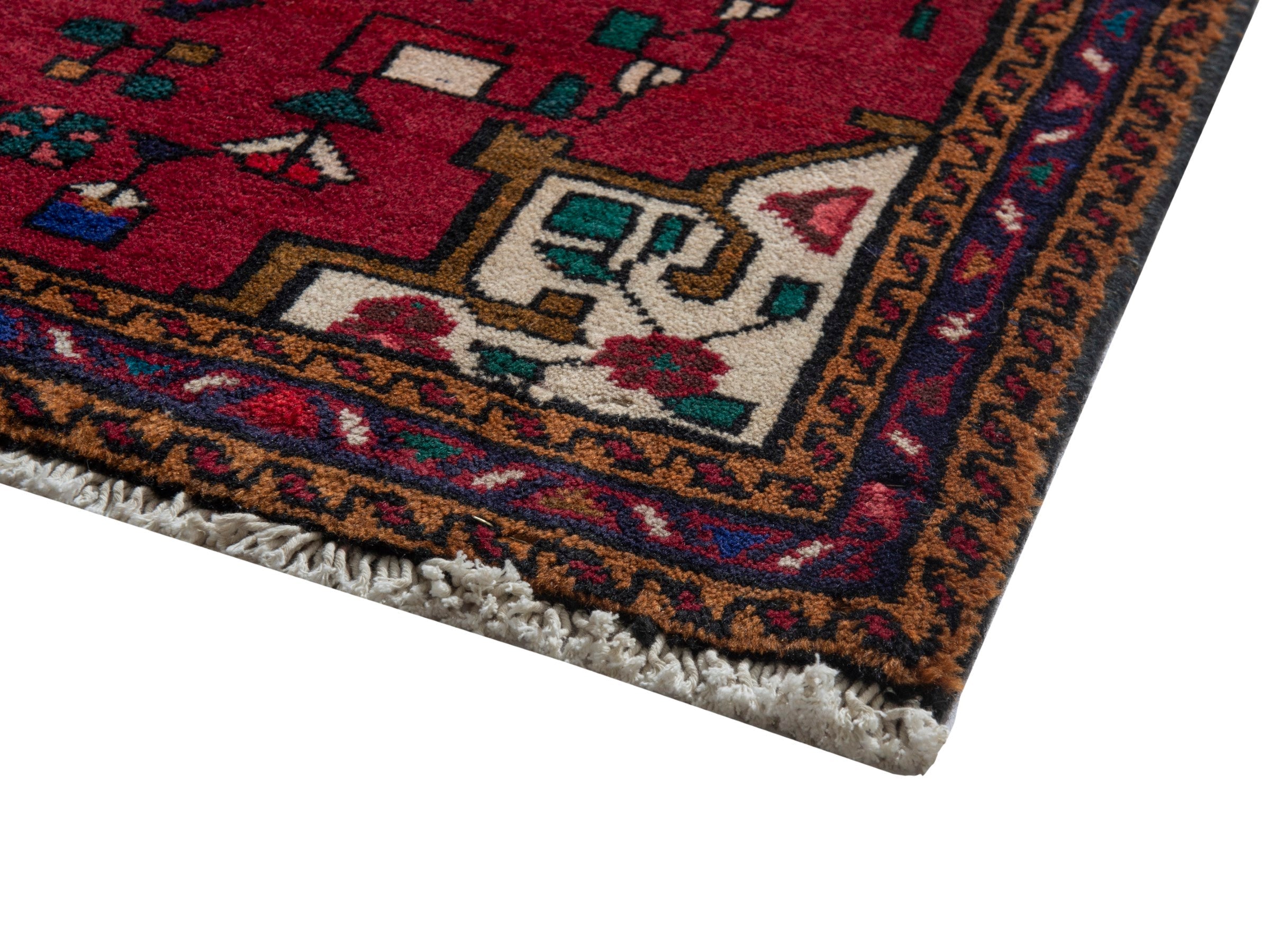 Persian Gharajeh accent rug in burgundy and off-white, view 5 of 8