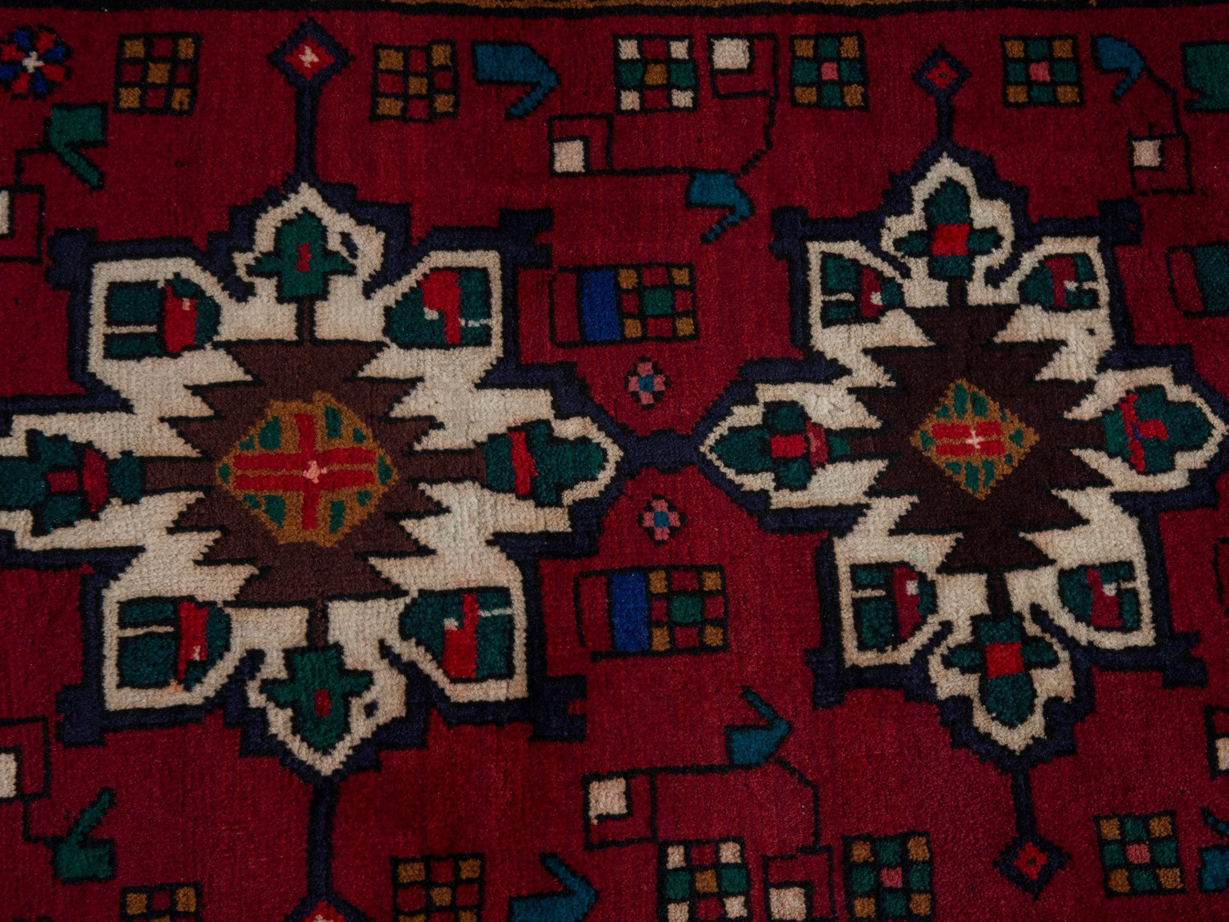 Persian Gharajeh accent rug in burgundy and off-white, view 6 of 8