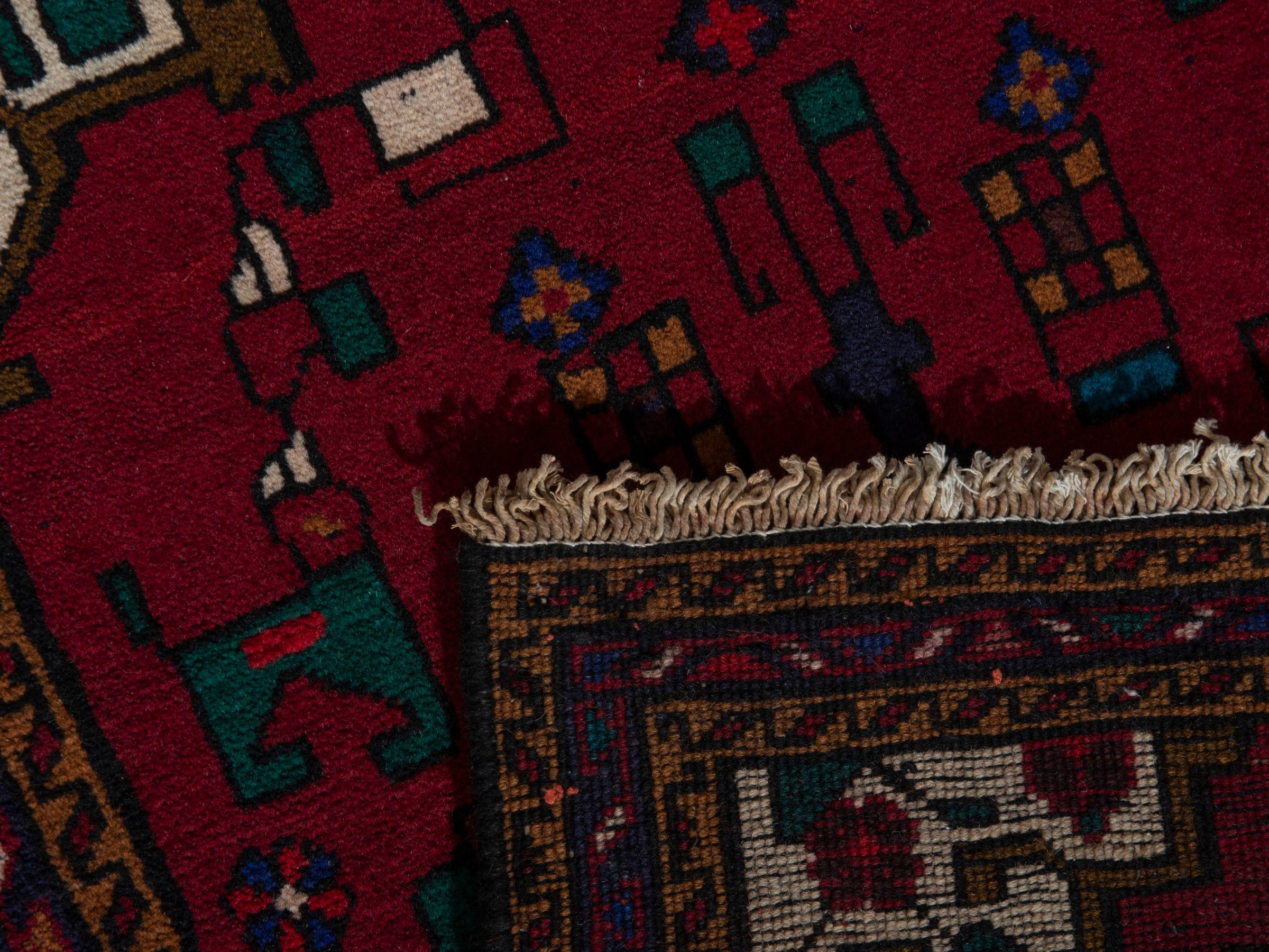 Persian Gharajeh accent rug in burgundy and off-white, view 8 of 8