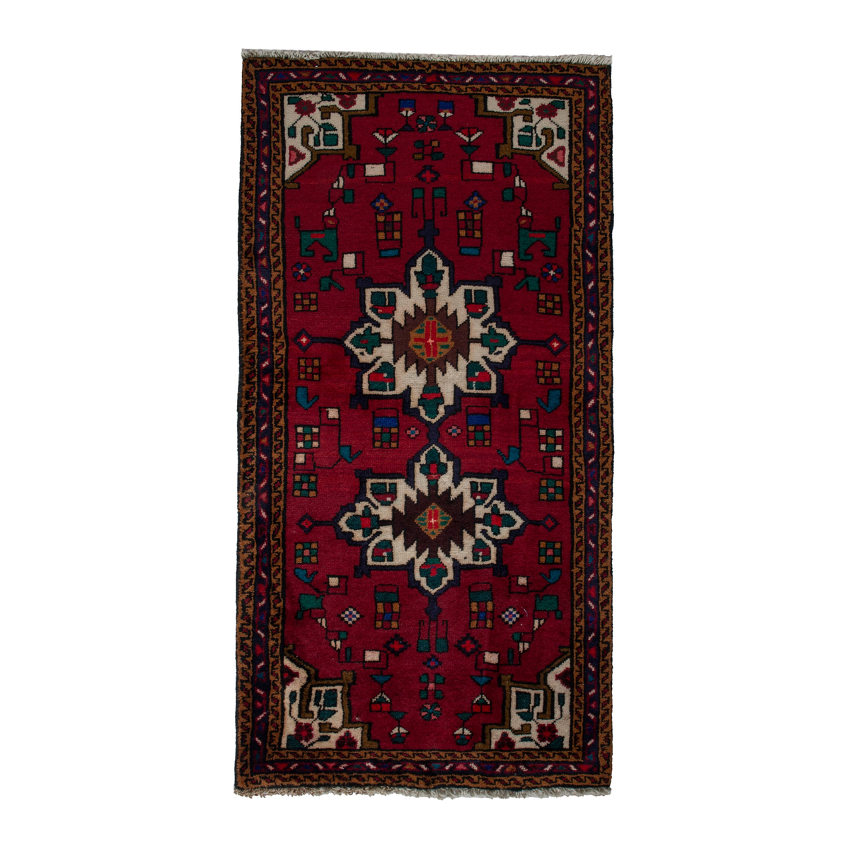 Persian Gharajeh accent rug in burgundy and off-white, 2'4" x 4'7"
