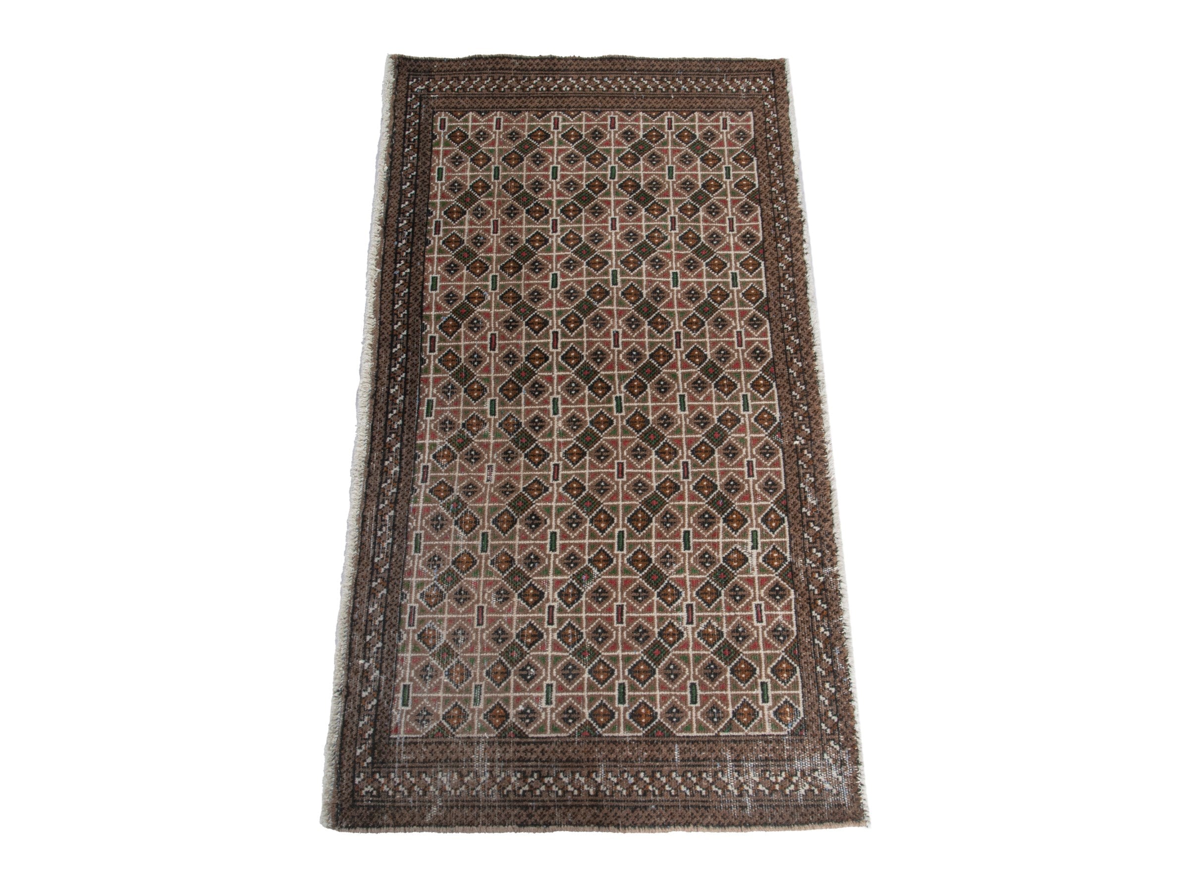 Persian Torkaman accent rug in dark brown and cream, view 2 of 6