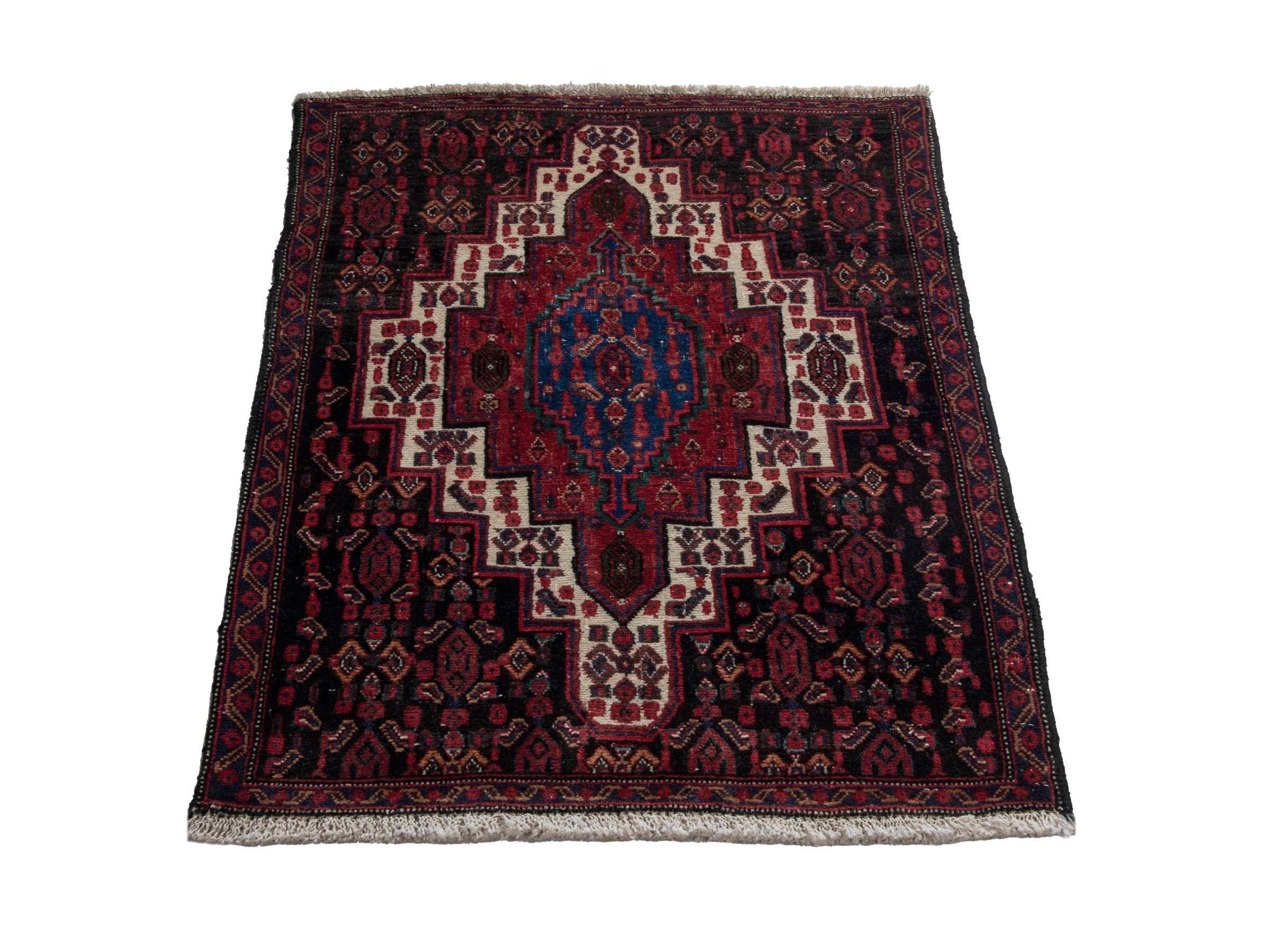 Persian Sanandaj accent rug in burgundy and deep red, view 2 of 7